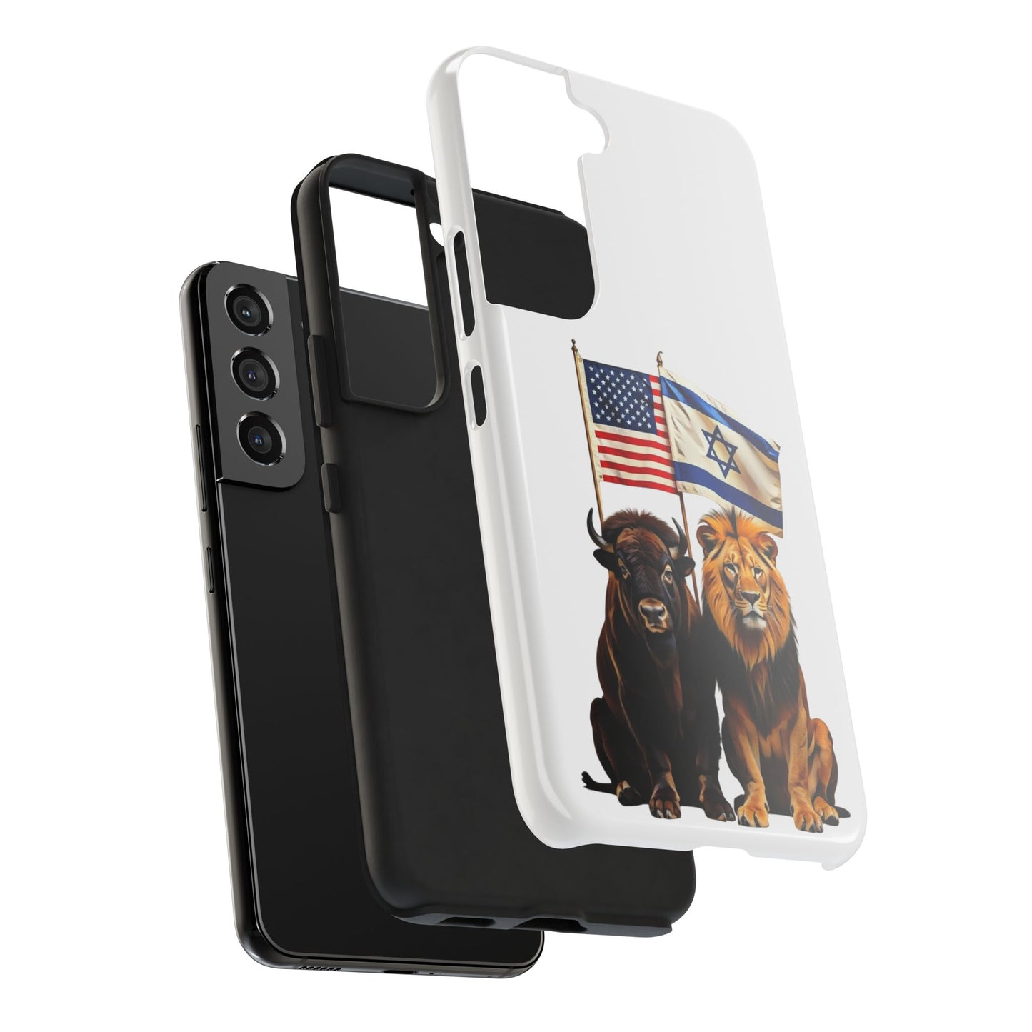 Phone Case - "Unity of Strength" American Bison and Lion with Israeli and American Flags Art by Chaia Malana