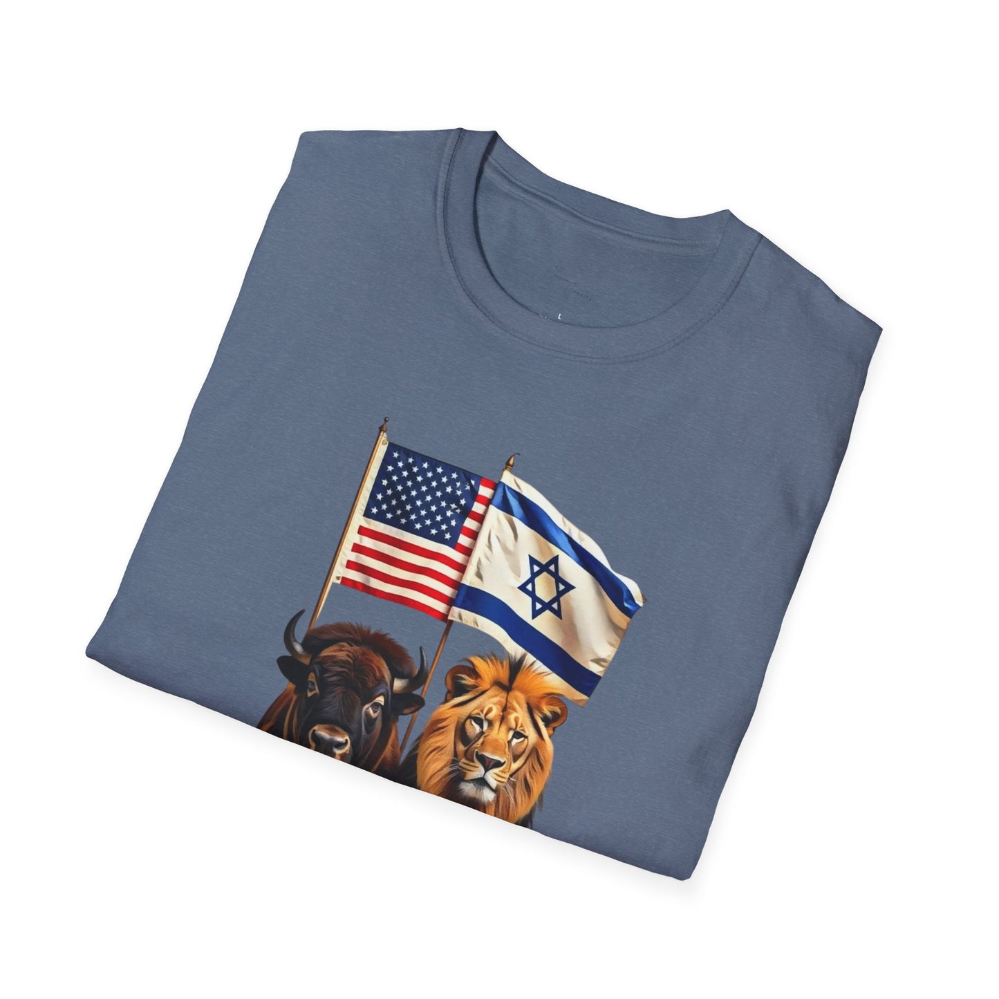 Unisex Softstyle T-Shirt - Unity of Strength, Bison Lion Israel America Flags