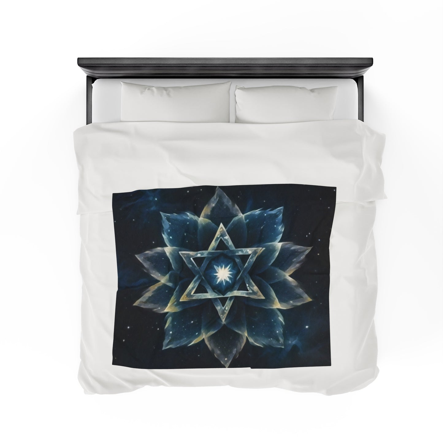 Plush Blanket - "Celestial Bloom" Cosmic Bloom Blue Lotus Galaxy Star of David Art Print