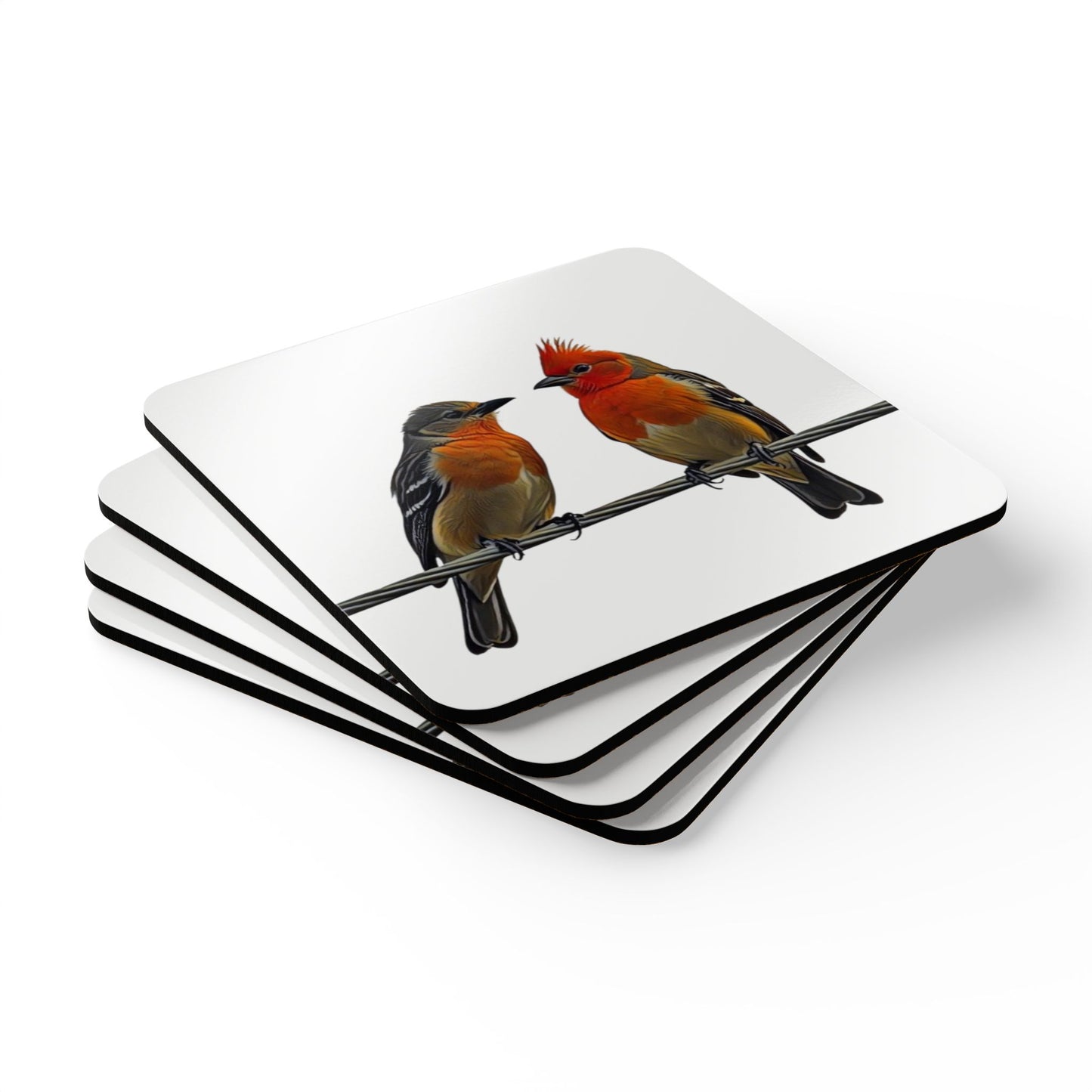 Corkwood Coaster Set - Two Birds on a Wire Art Print, White Background