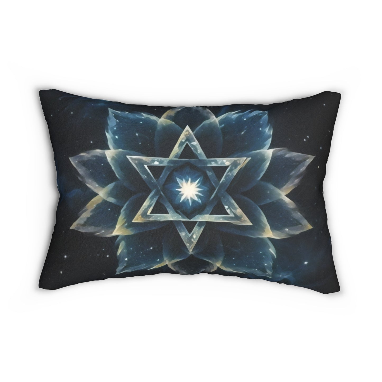 Lumbar Pillow - Blue Galaxy Cosmic Lotus Bloom Star of David Art Print