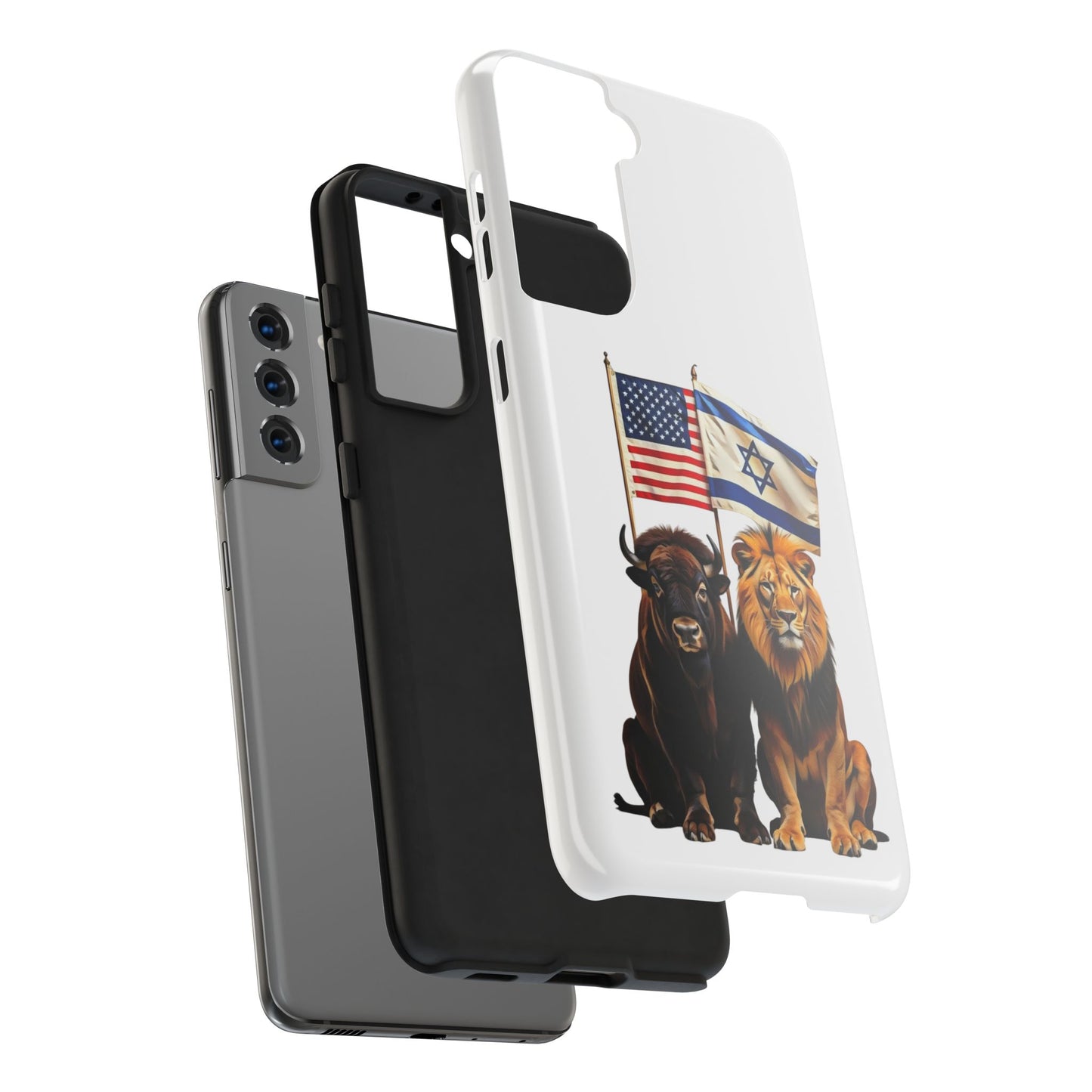 Phone Case - "Unity of Strength" American Bison and Lion with Israeli and American Flags Art by Chaia Malana