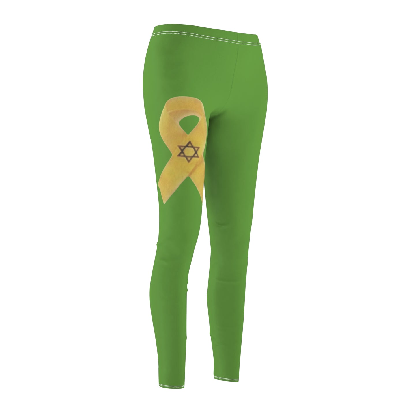 Women's Cut & Sew Casual Leggings, Green - Yellow Ribbon 'Bring Them Home Now' Art, by Chaia Malana