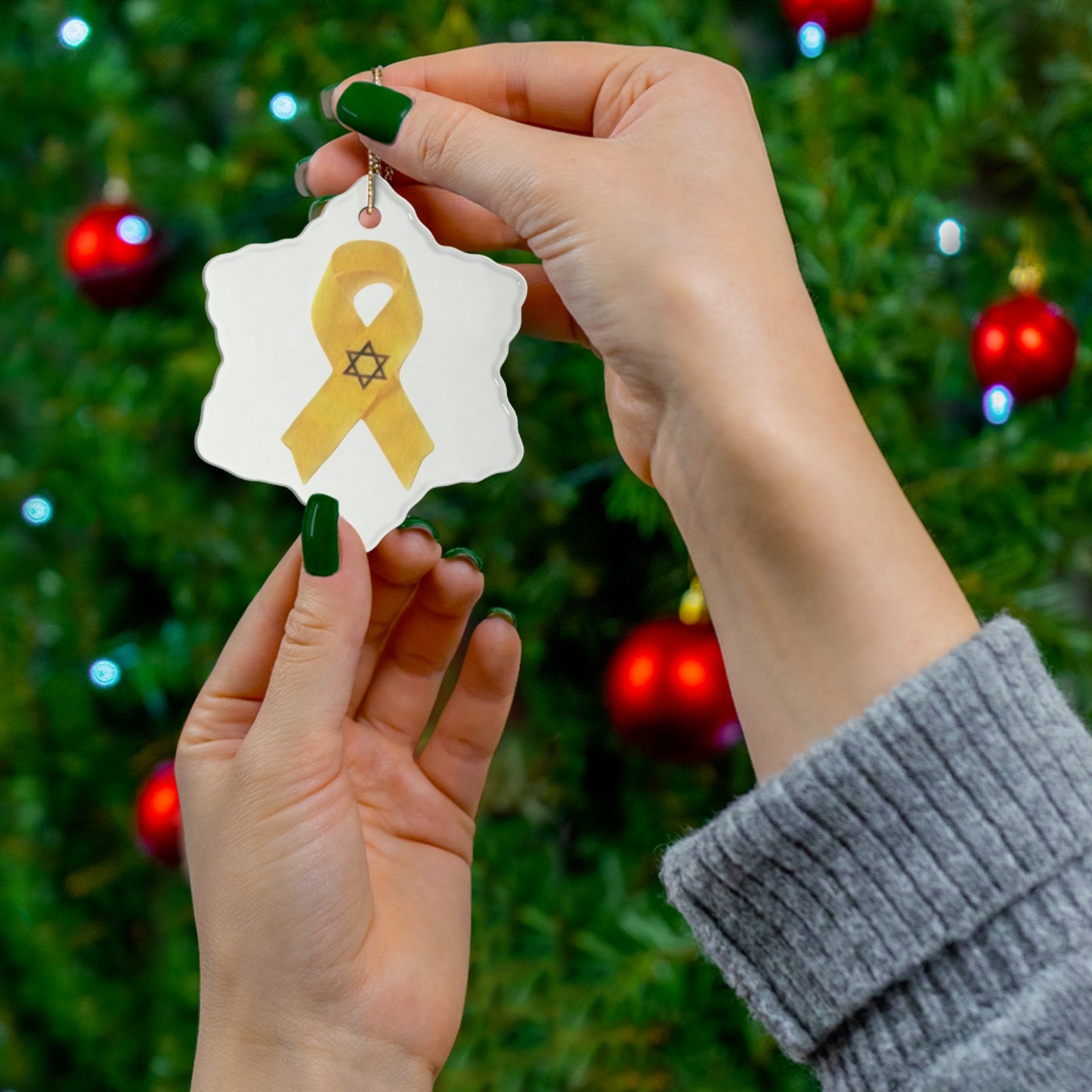 Ceramic Ornament - Yellow Awareness Ribbon with Magen David