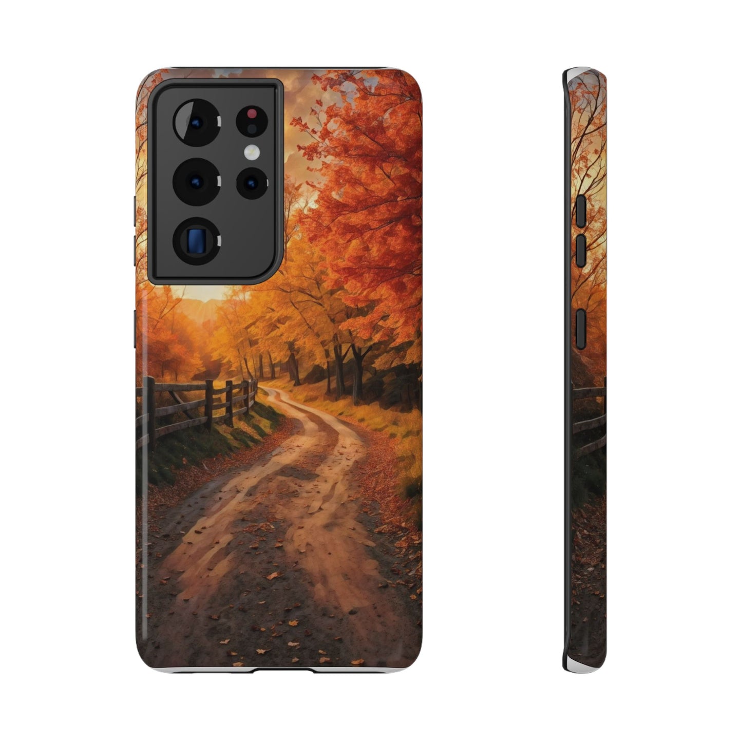 Phone Cases - Autumn Theme Painting of a Dirt Road with Trees and Wood Fence