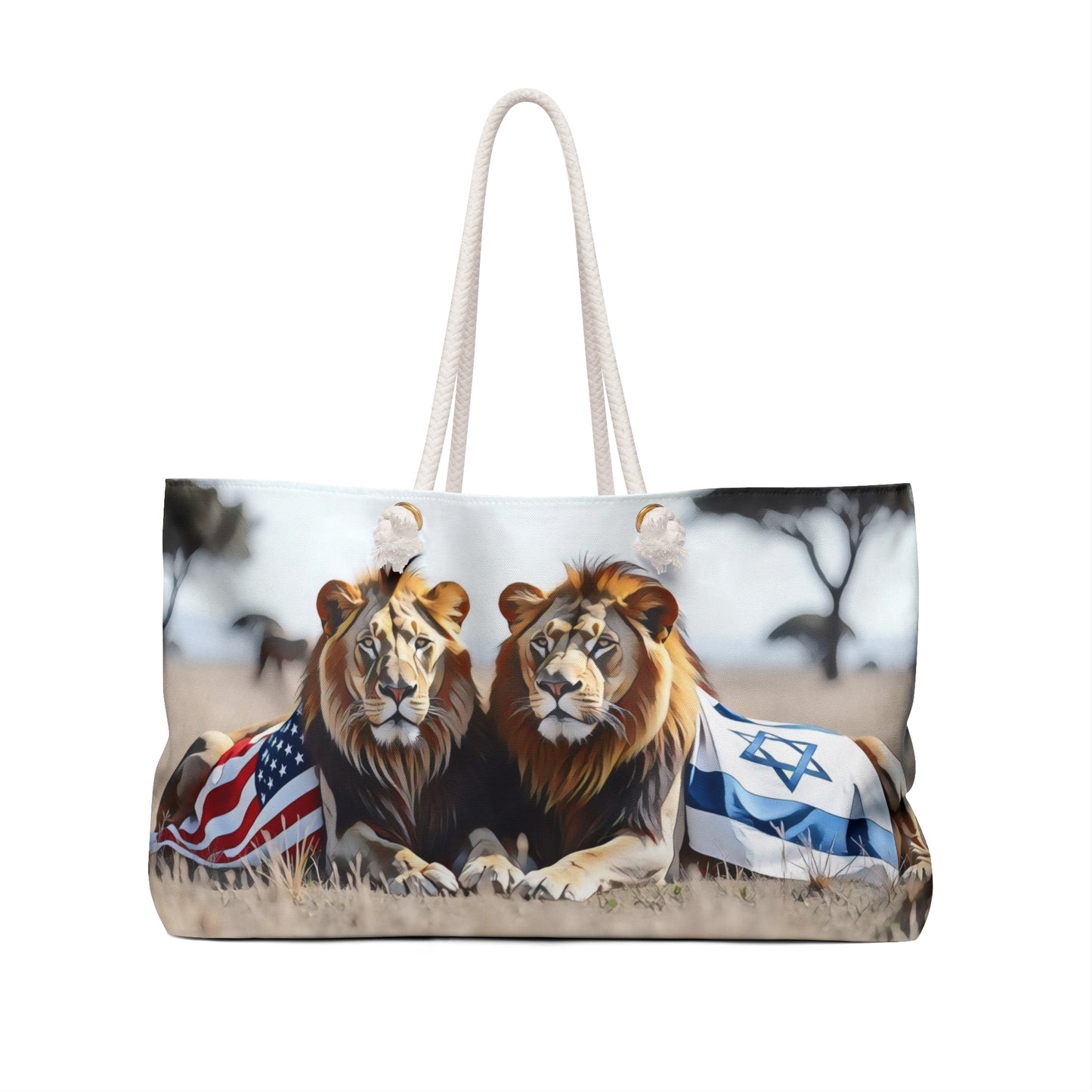 Weekender Bag - Guardians of Unity: Lions of America and Israel by Chaia Malana