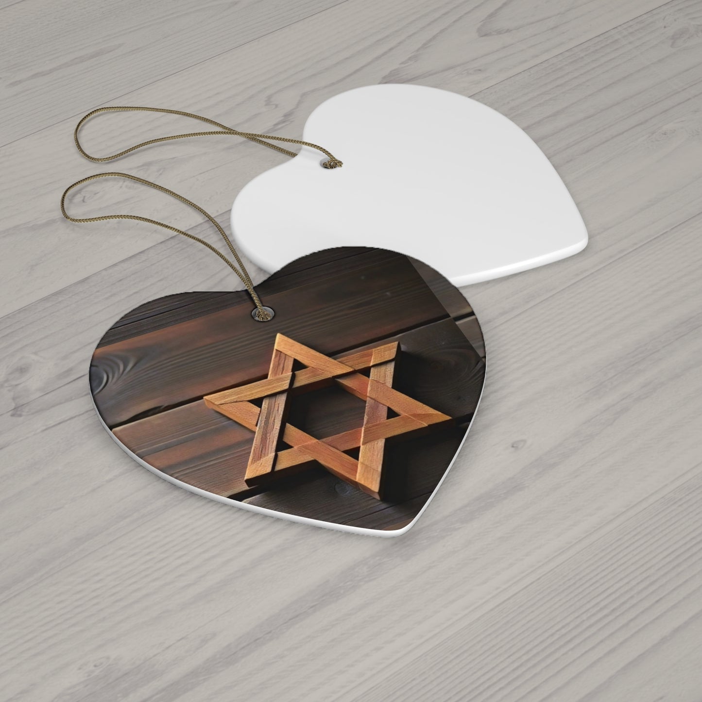 Ceramic Ornament - Jewish Star of David Wooden Magen David, Wood Planks Background