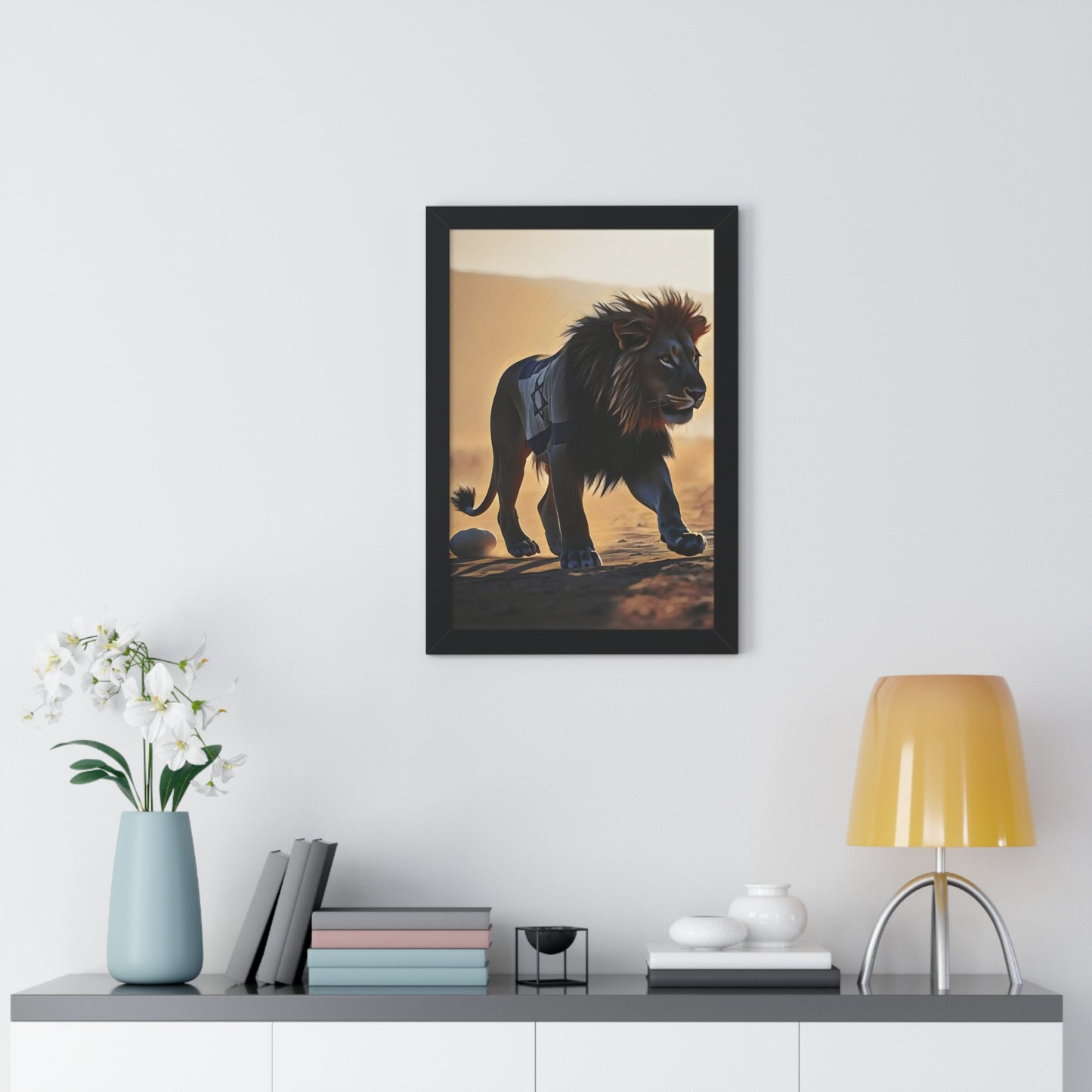 Artistic Framed Poster: Israeli Flag Lion in the Desert, "Lion of Judah: Strength of a Nation" Chaia Malana