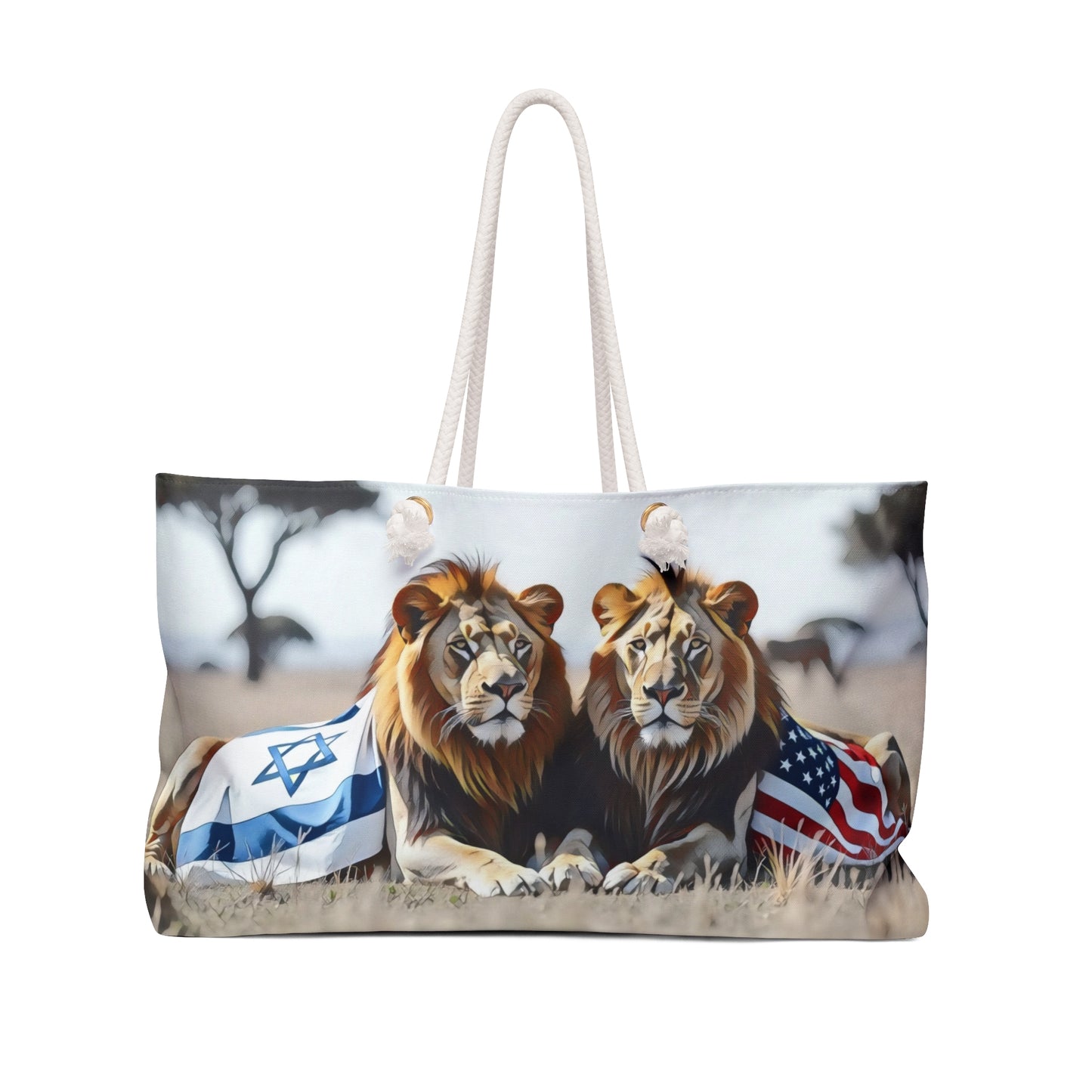 Weekender Bag - Guardians of Unity: Lions of America and Israel by Chaia Malana