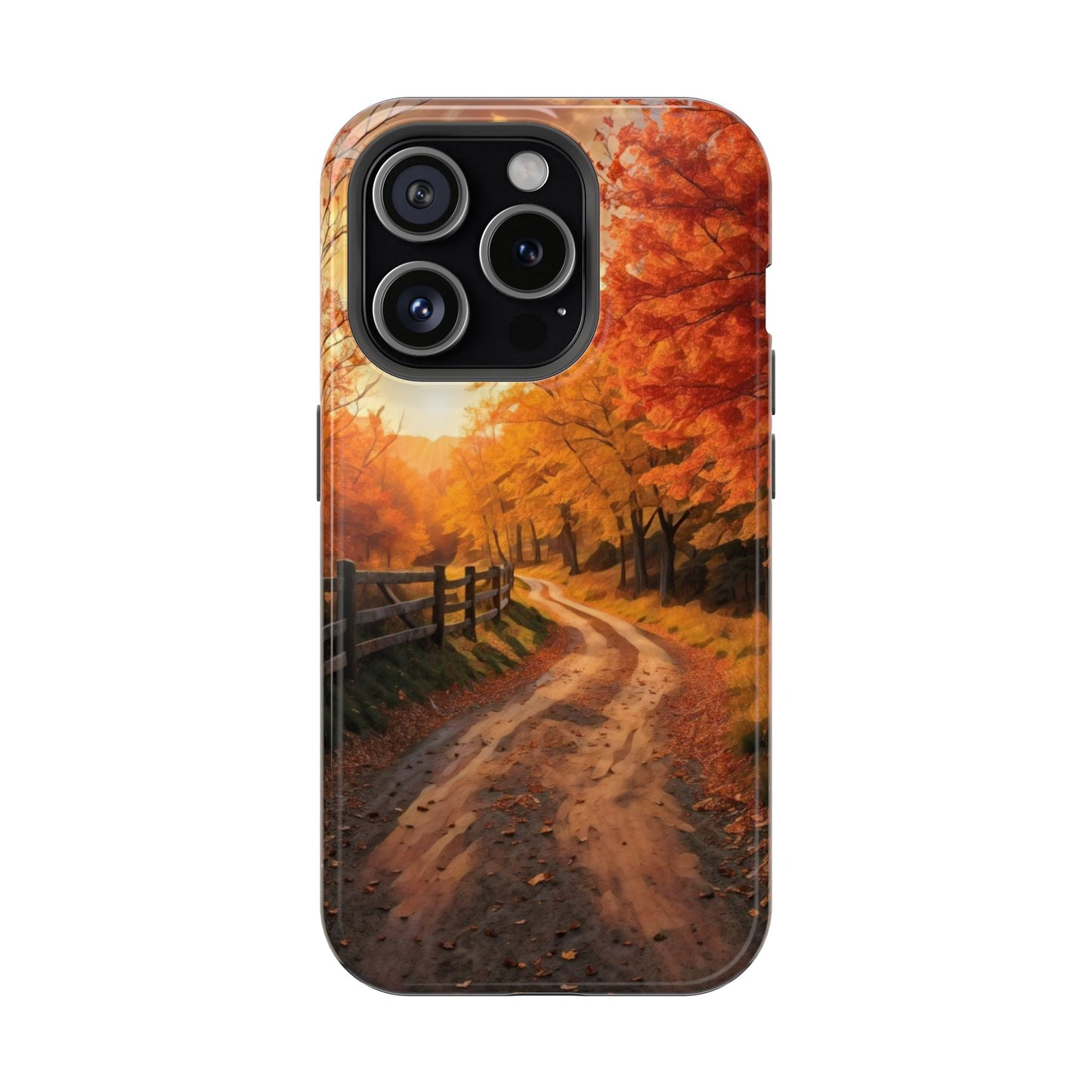 Phone Cases - Autumn Theme Painting of a Dirt Road with Trees and Wood Fence