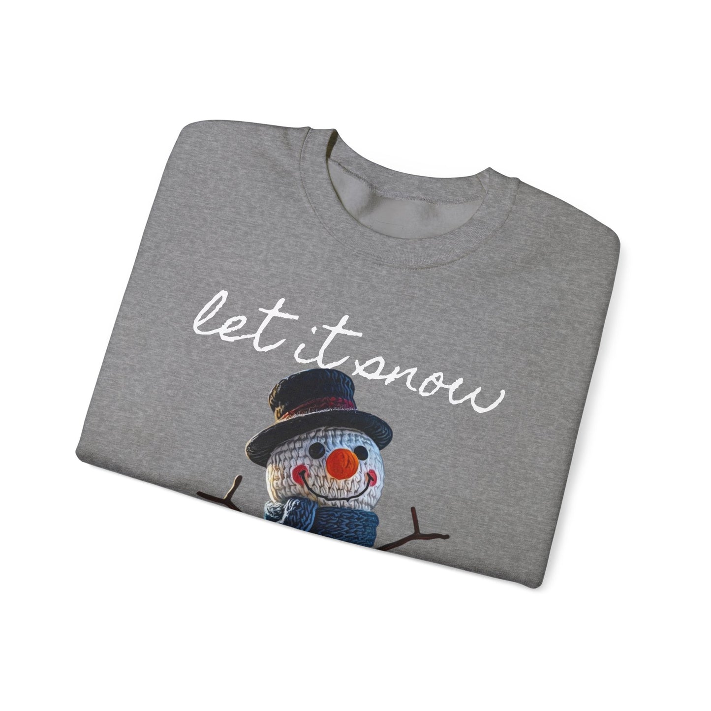 Unisex Heavy Blend™ Crewneck Sweatshirt  -- Cute Crochet Snowman Art Print "let it snow"