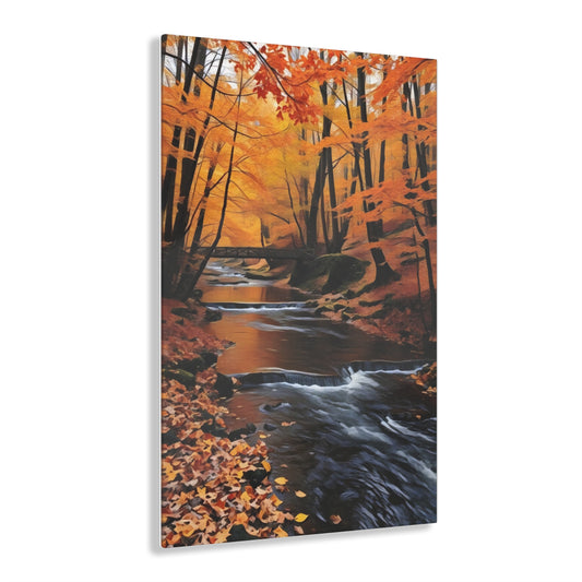 Art Acrylic Print Whispers of Autumn's Flow Fall Forest Leaves Rocky Waterfall Chaia Malana