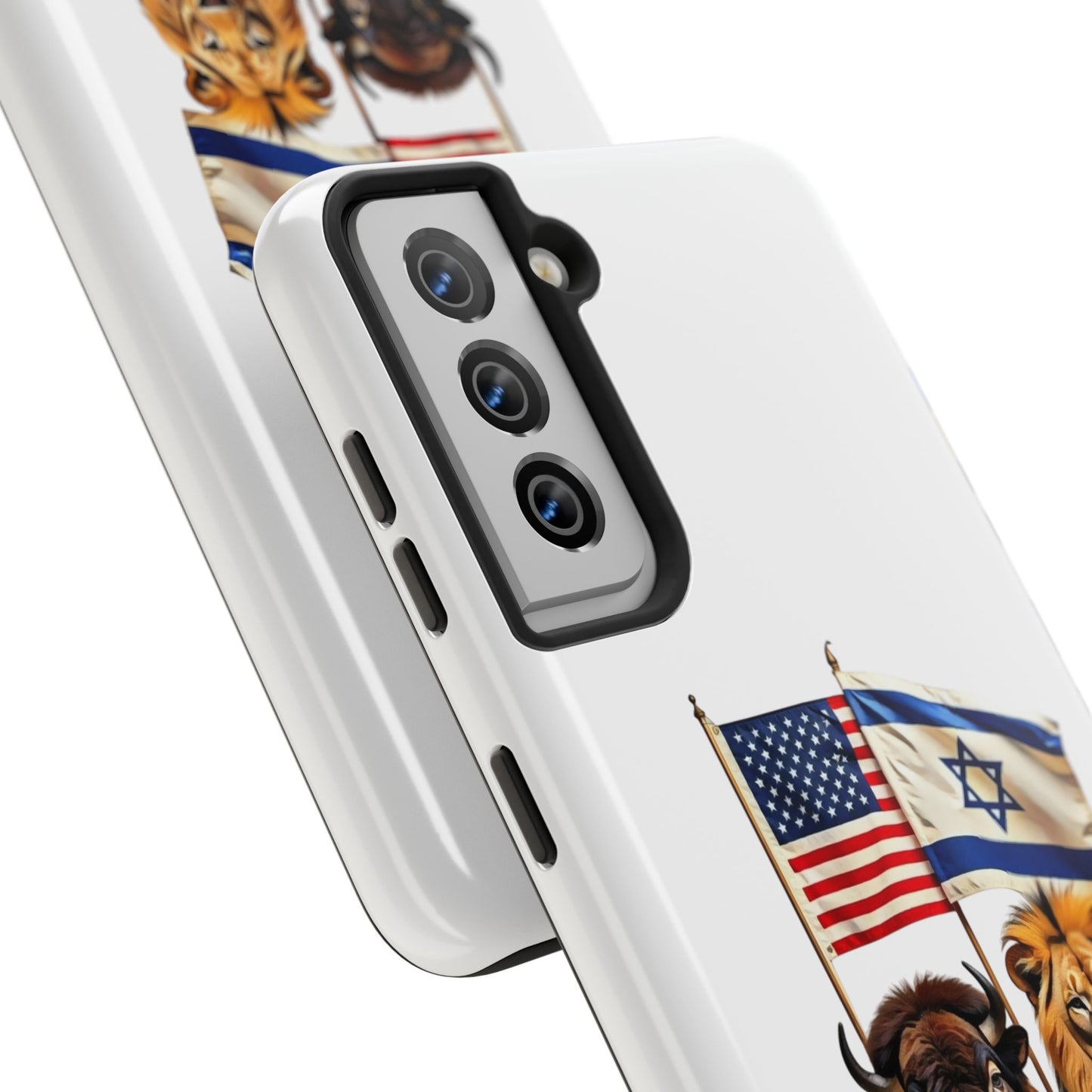 Phone Case - "Unity of Strength" American Bison and Lion with Israeli and American Flags Art by Chaia Malana