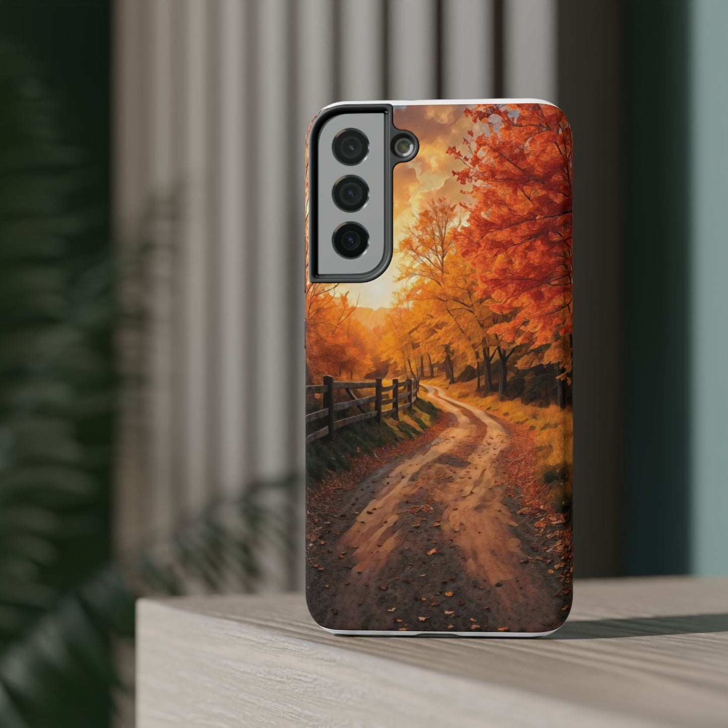 Phone Cases - Autumn Theme Painting of a Dirt Road with Trees and Wood Fence