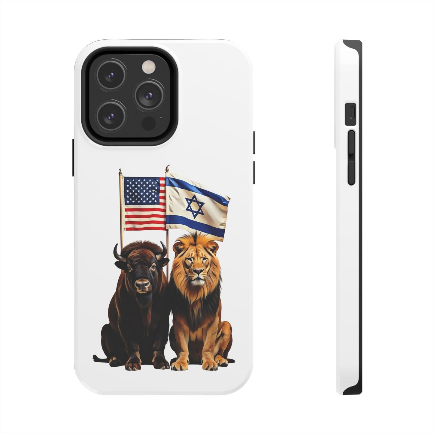 Phone Case - "Unity of Strength" American Bison and Lion with Israeli and American Flags Art by Chaia Malana