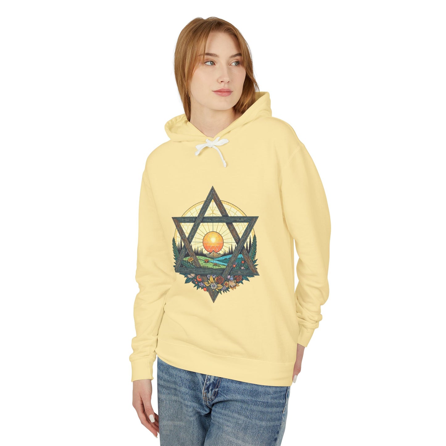 Jewish Floral Star of David Magen David Floral Landscape Hoodie Sweatshirt