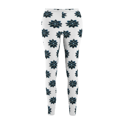 Women's Cut & Sew Casual Leggings (AOP) - "Cosmic Bloom" Star of David Full Art Print, White Background