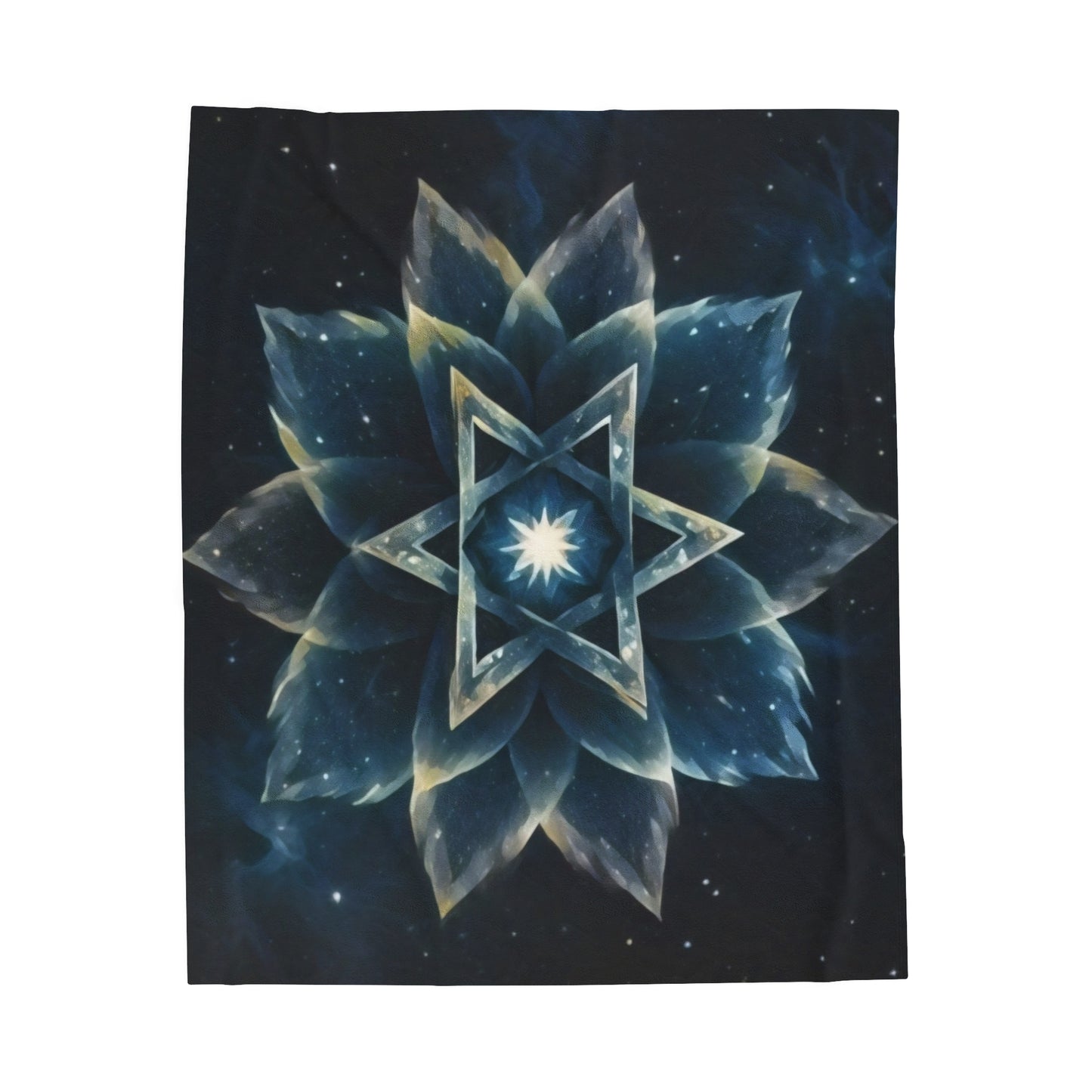 Plush Blanket - "Celestial Bloom" Cosmic Bloom Blue Lotus Galaxy Star of David Art Print