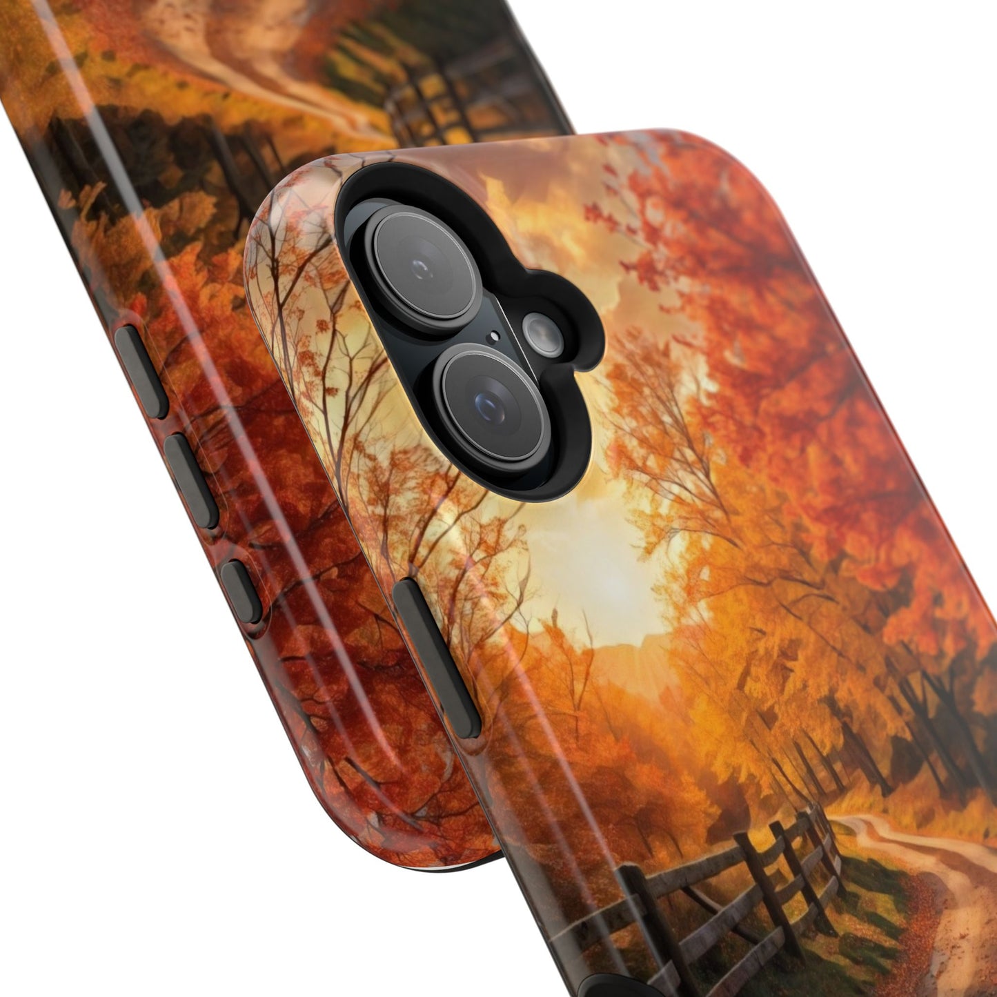 Phone Cases - Autumn Theme Painting of a Dirt Road with Trees and Wood Fence