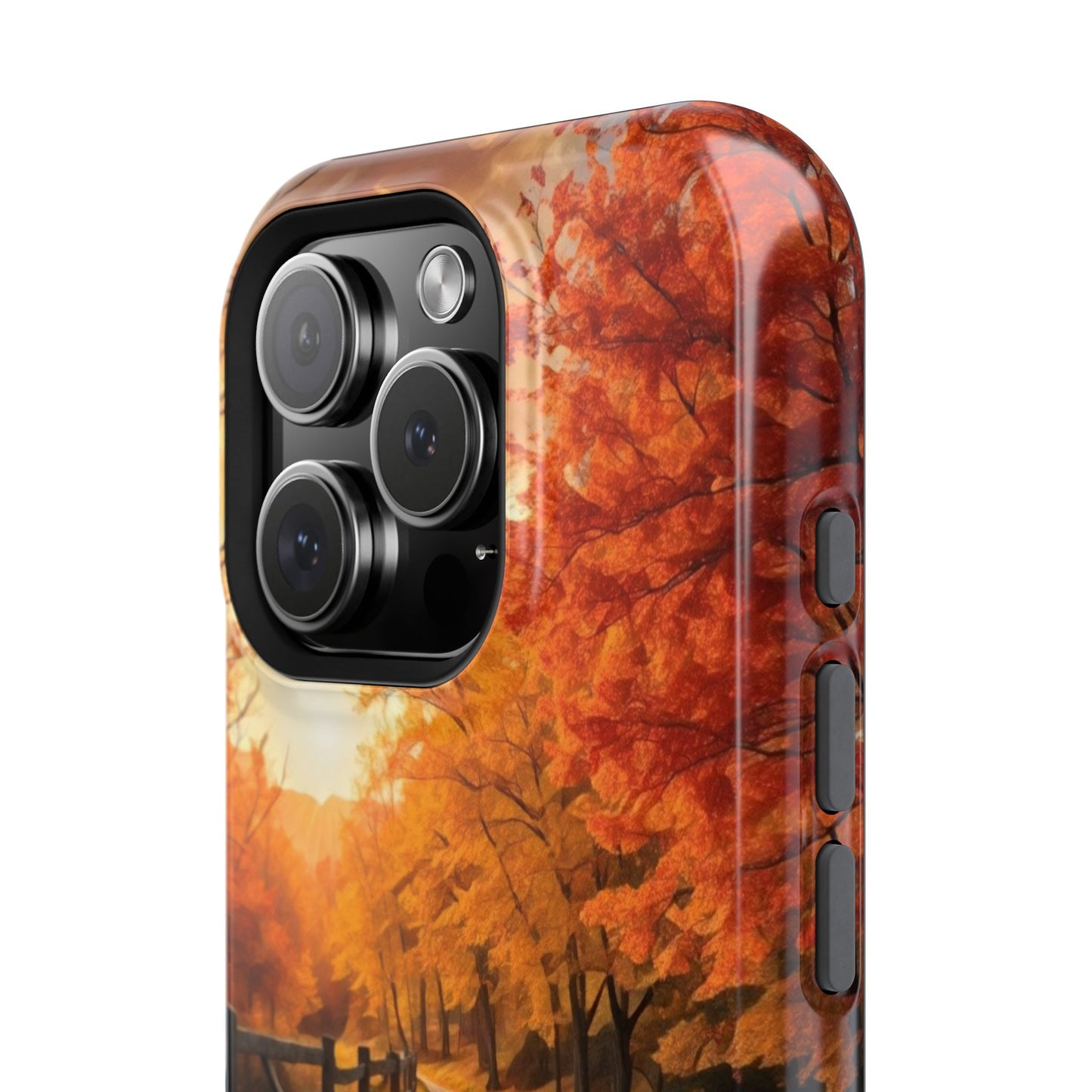 Phone Cases - Autumn Theme Painting of a Dirt Road with Trees and Wood Fence