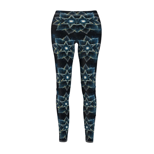 Women's Cut & Sew Casual Leggings - Blue Cosmic Lotus Star of David Magen David Art