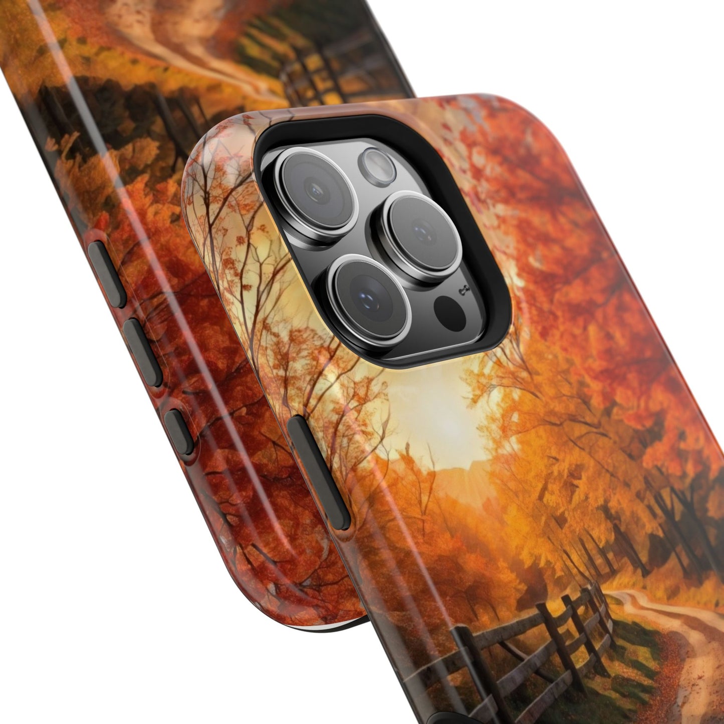 Phone Cases - Autumn Theme Painting of a Dirt Road with Trees and Wood Fence