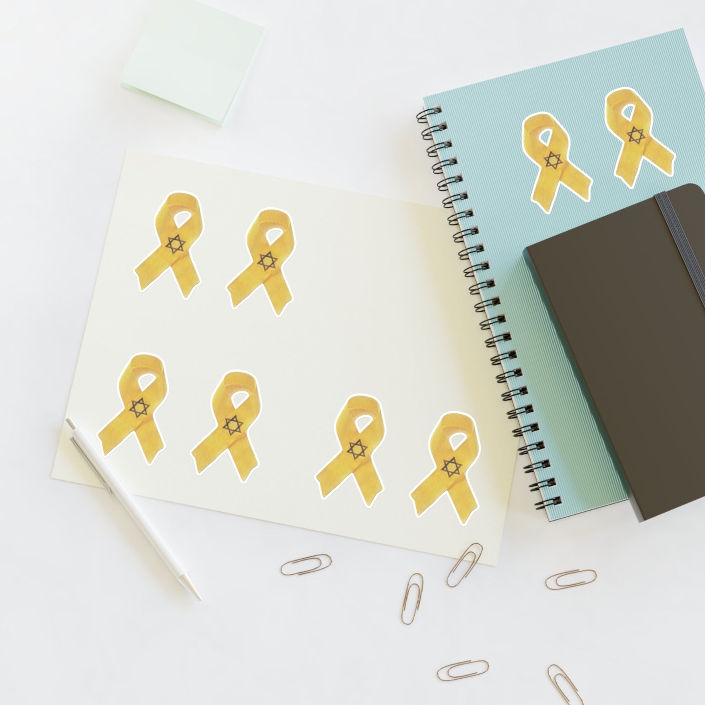 Sticker Sheets - Yellow Awareness Ribbon with Star of David Colored Pencil Art Print