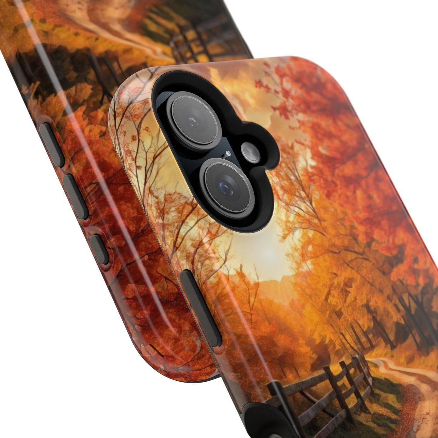 Phone Cases - Autumn Theme Painting of a Dirt Road with Trees and Wood Fence