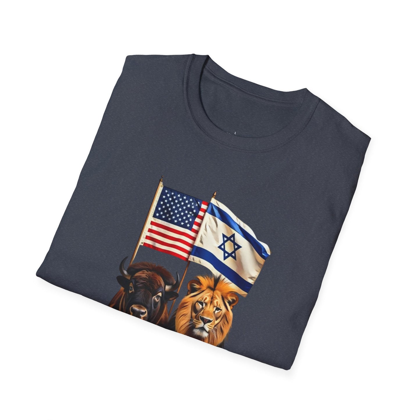 Unisex Softstyle T-Shirt - Unity of Strength, Bison Lion Israel America Flags