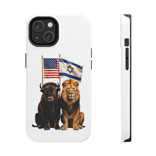 Phone Case - "Unity of Strength" American Bison and Lion with Israeli and American Flags Art by Chaia Malana