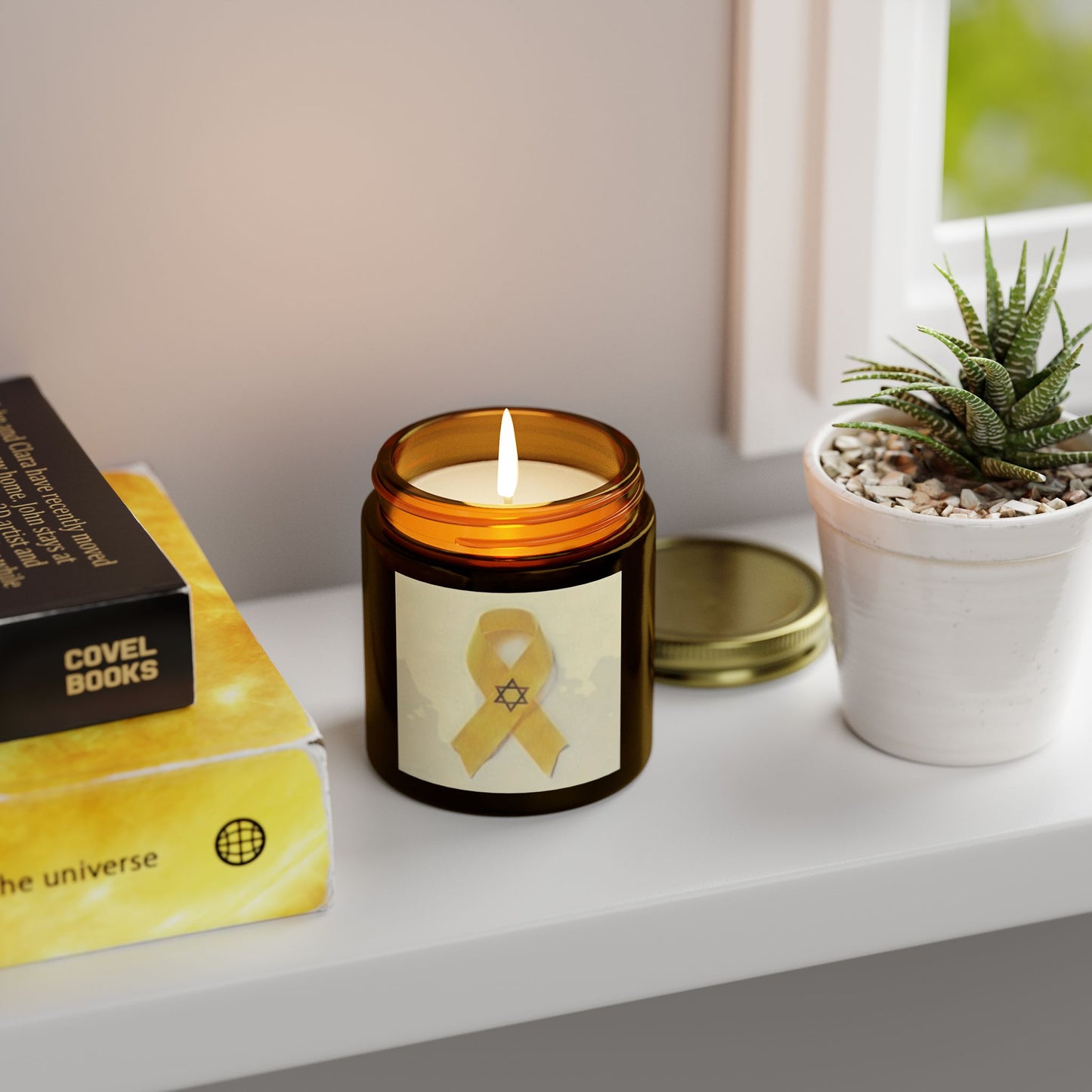 Scented Candles, Coconut Apricot Wax (4oz, 9oz) -- Yellow Awareness Ribbon Star of David Colored Pencil Art Print