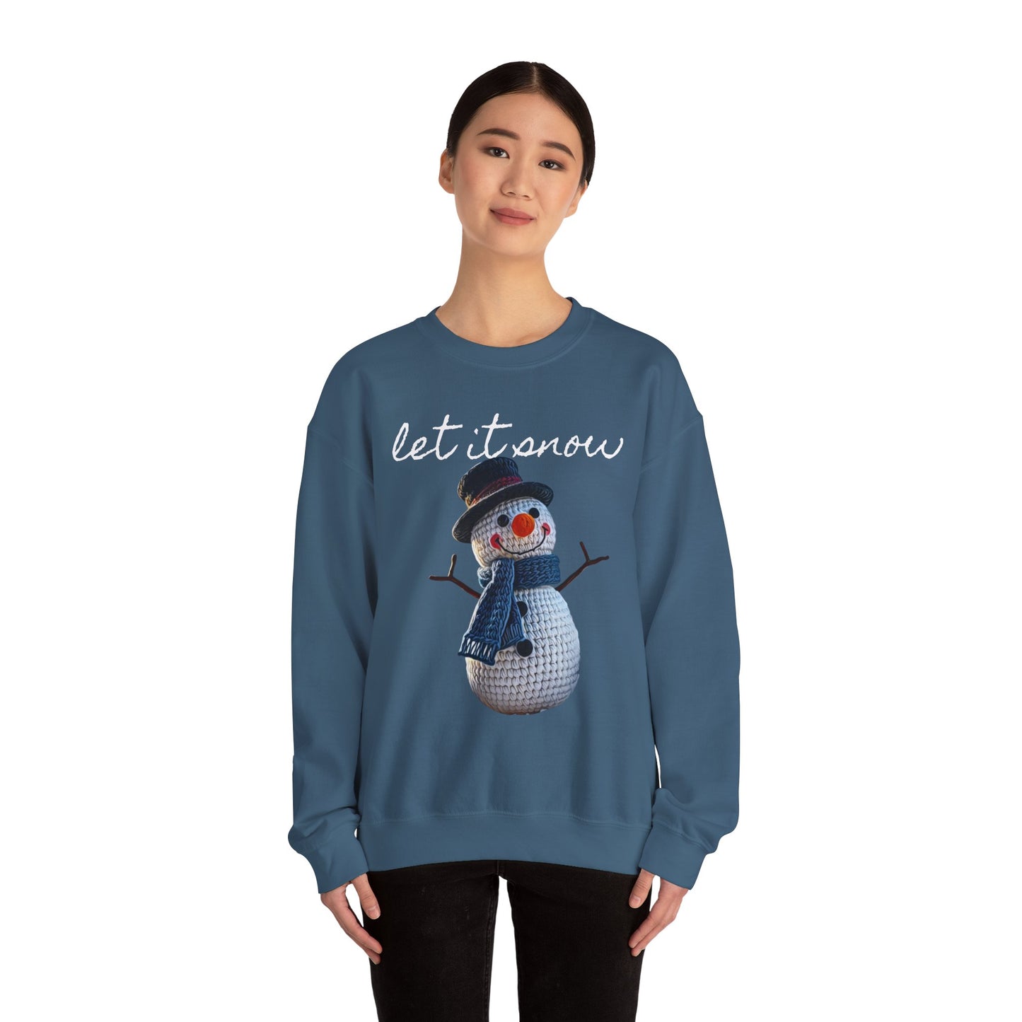 Unisex Heavy Blend™ Crewneck Sweatshirt  -- Cute Crochet Snowman Art Print "let it snow"