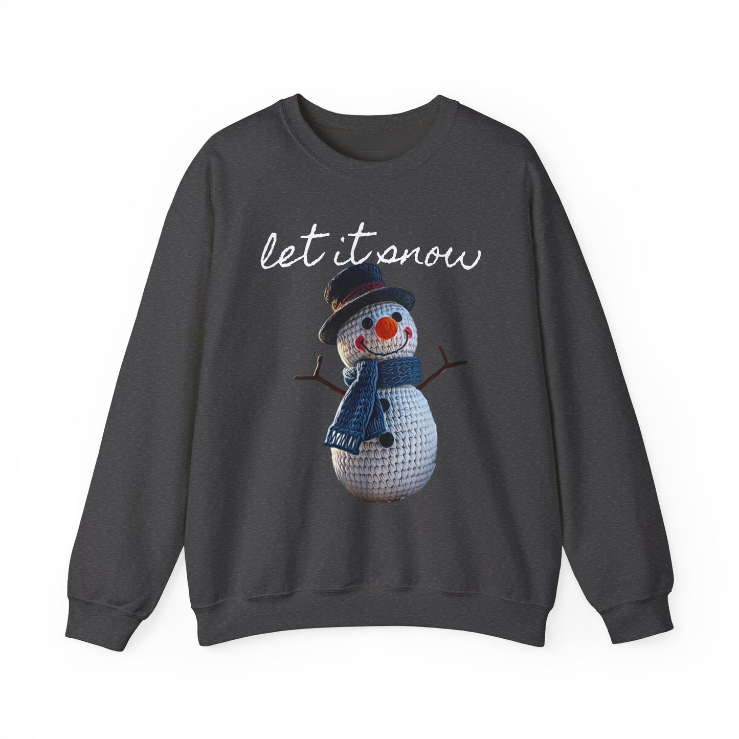 Unisex Heavy Blend™ Crewneck Sweatshirt  -- Cute Crochet Snowman Art Print "let it snow"