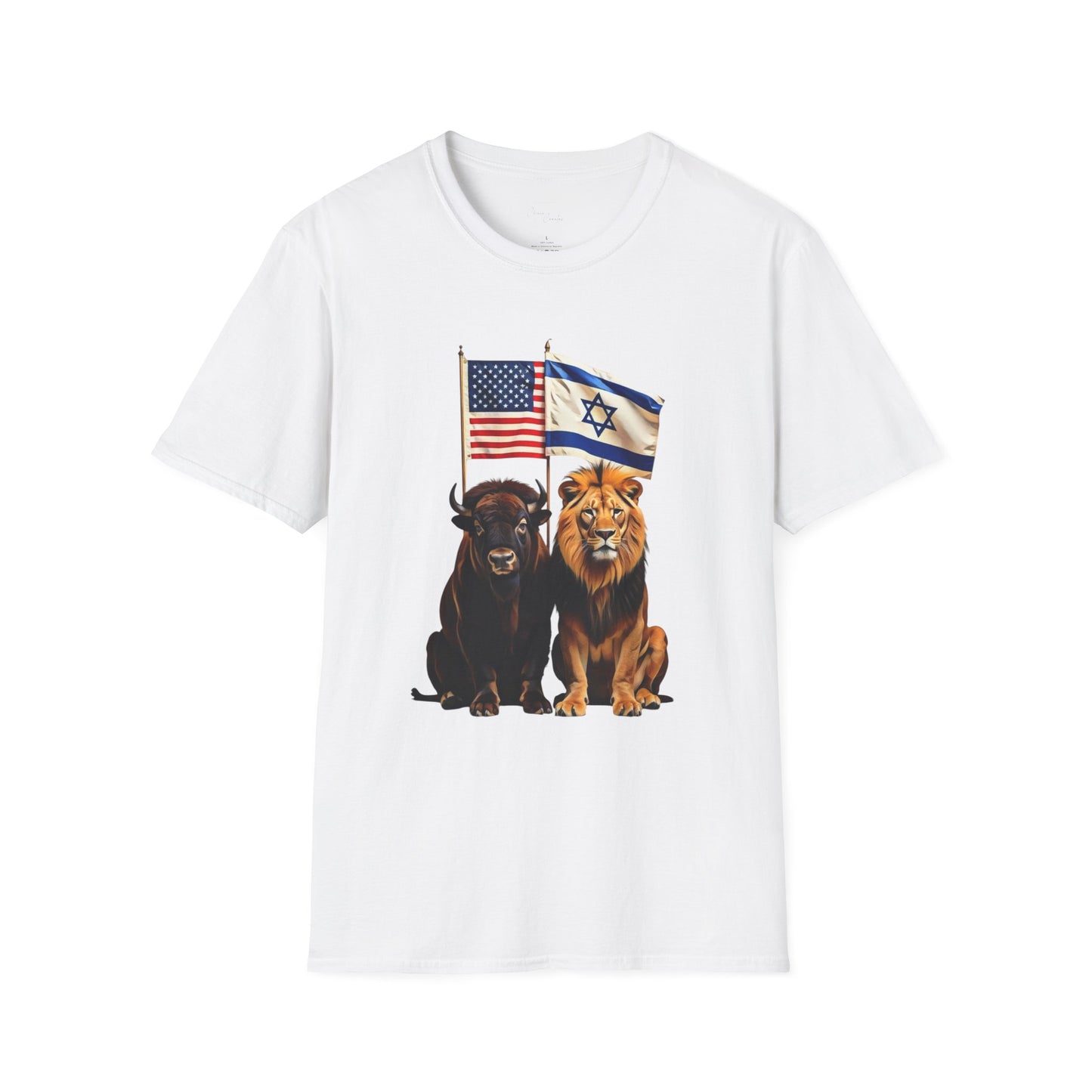 Unisex Softstyle T-Shirt - Unity of Strength, Bison Lion Israel America Flags