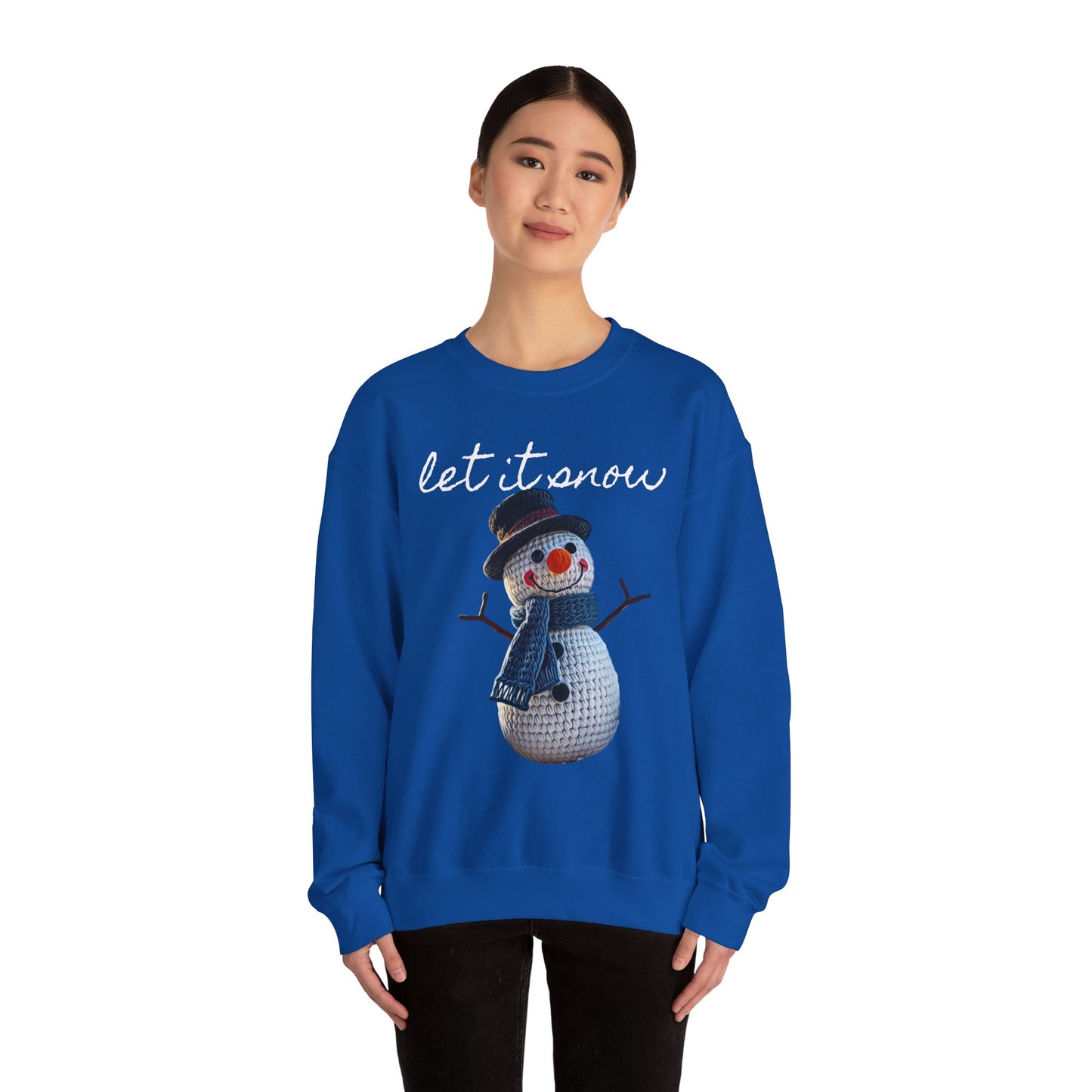 Unisex Heavy Blend™ Crewneck Sweatshirt  -- Cute Crochet Snowman Art Print "let it snow"