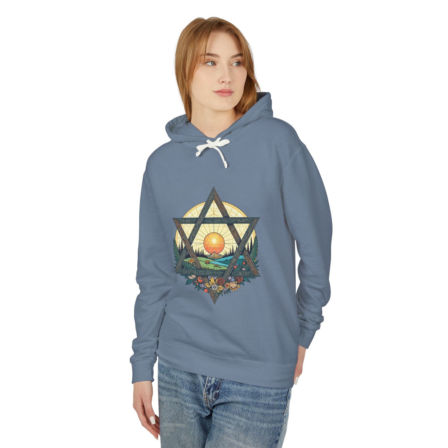 Jewish Floral Star of David Magen David Floral Landscape Hoodie Sweatshirt