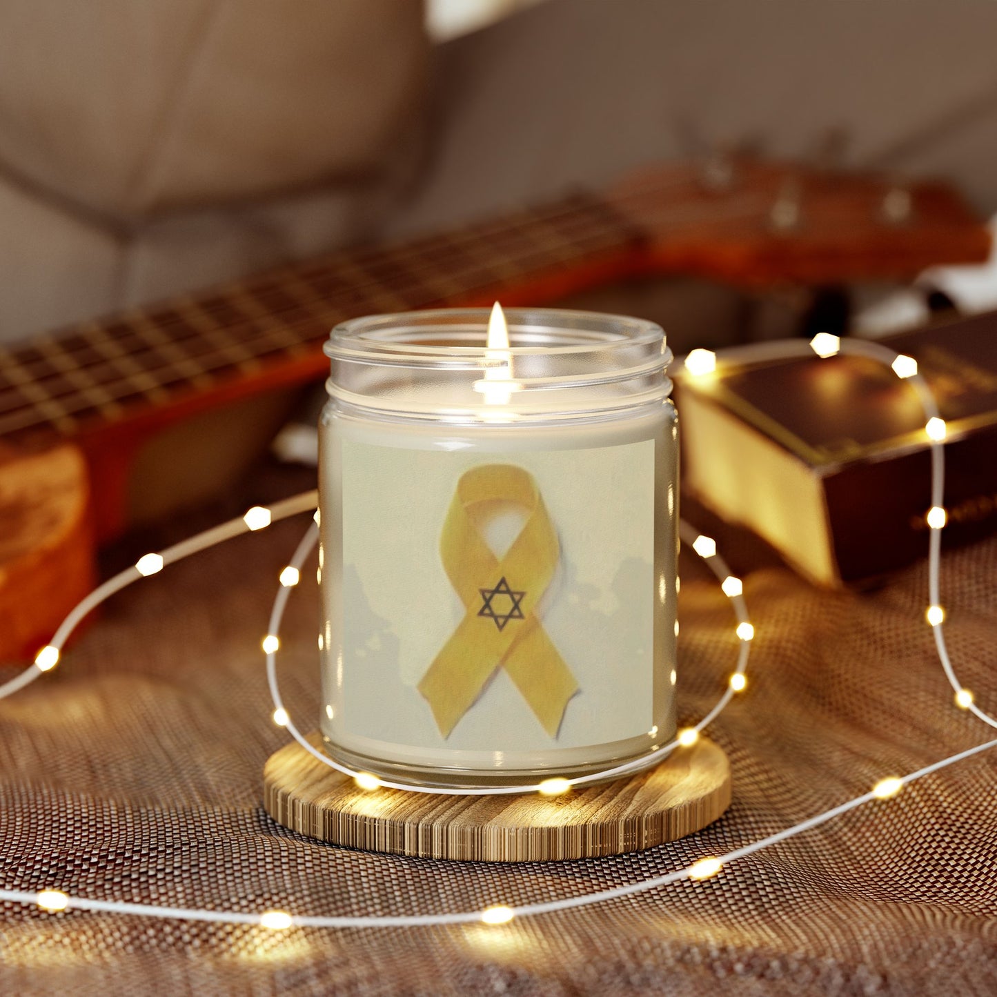 Scented Candles, Coconut Apricot Wax (4oz, 9oz) -- Yellow Awareness Ribbon Star of David Colored Pencil Art Print