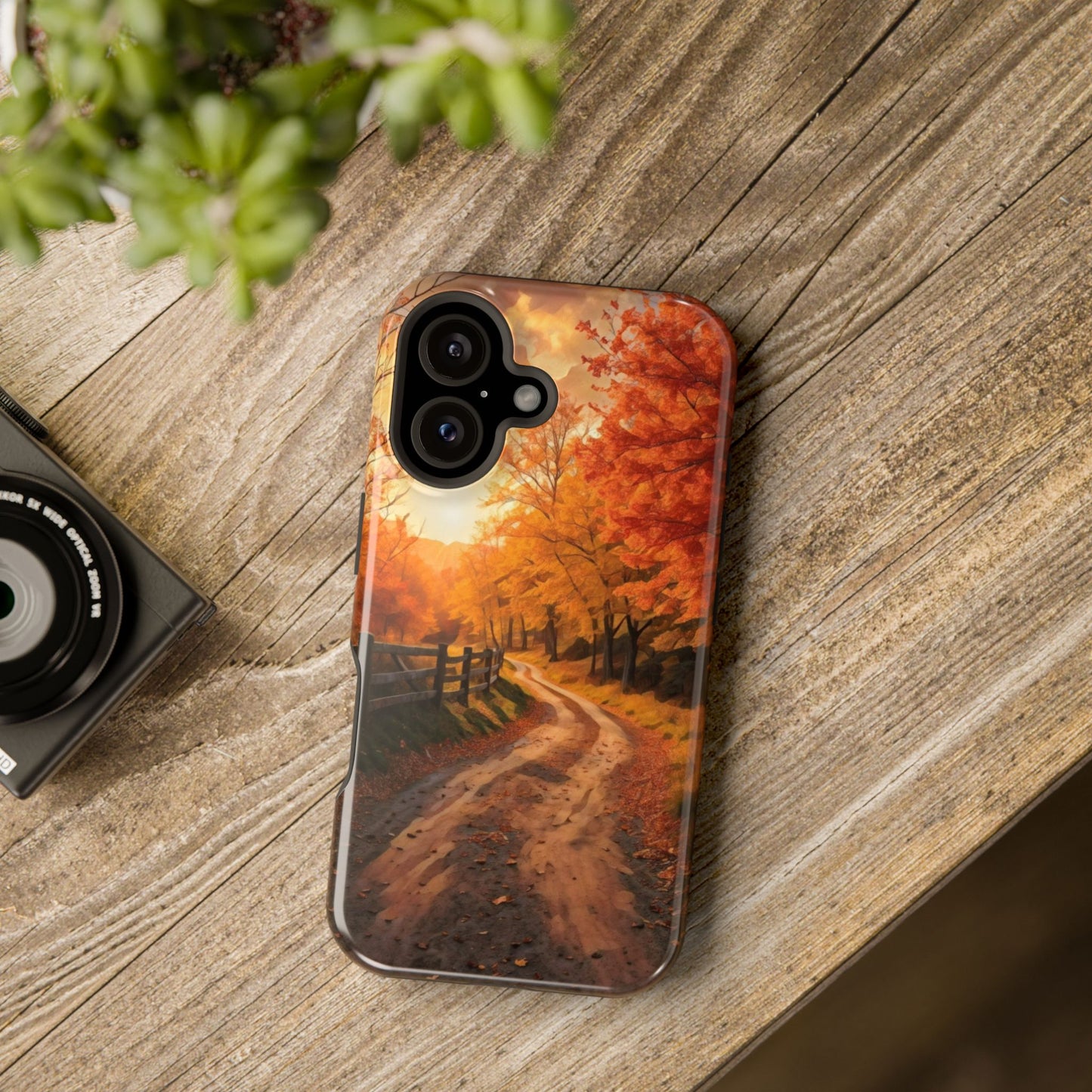 Phone Cases - Autumn Theme Painting of a Dirt Road with Trees and Wood Fence