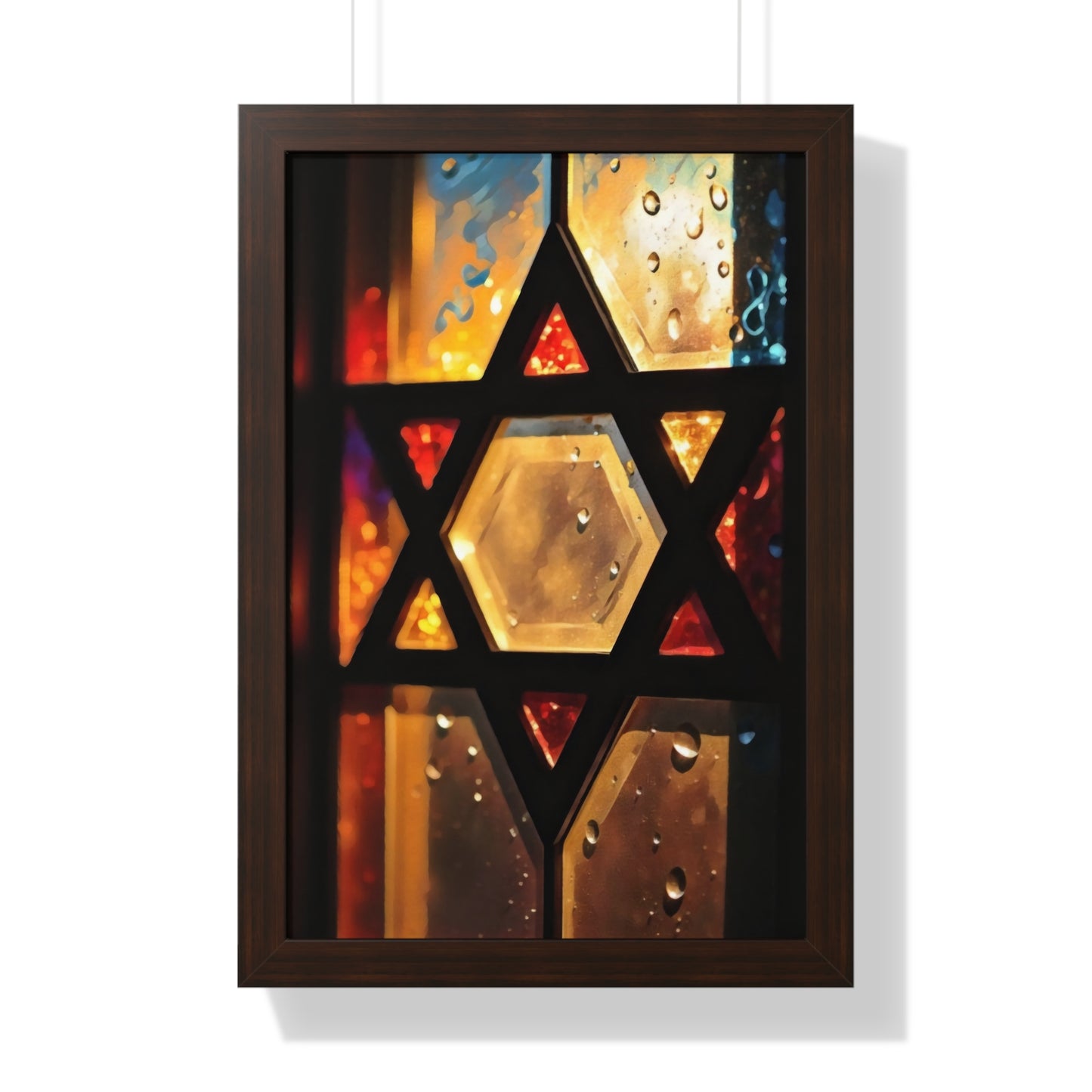 Artistic Framed Poster - Stained Glass Style Judaica Star of David Art Print "Eternal Light Star of Remembrance" Chaia Malana