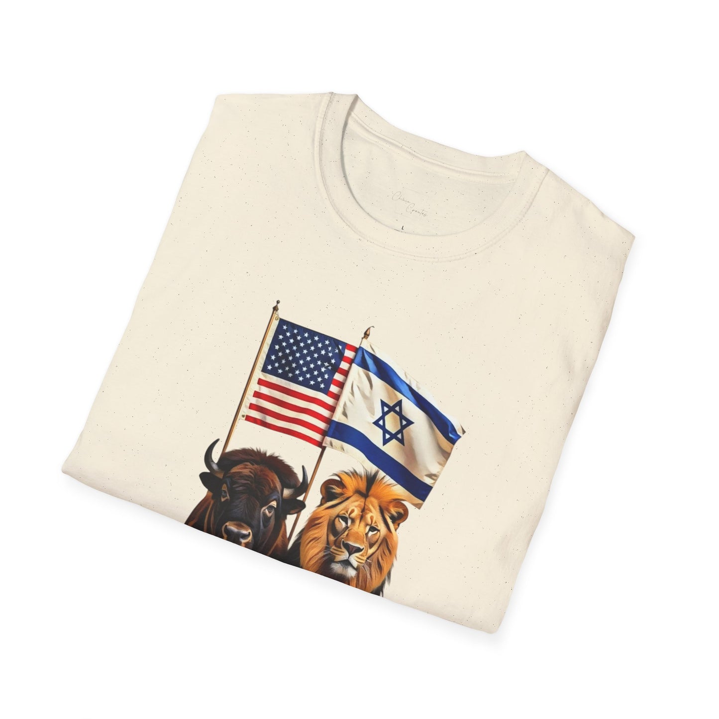 Unisex Softstyle T-Shirt - Unity of Strength, Bison Lion Israel America Flags