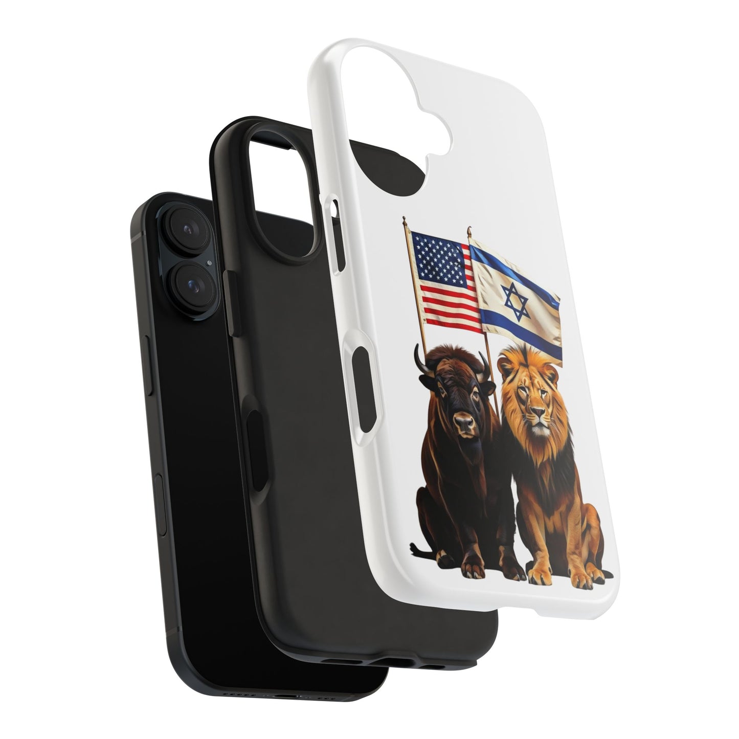 Phone Case - "Unity of Strength" American Bison and Lion with Israeli and American Flags Art by Chaia Malana