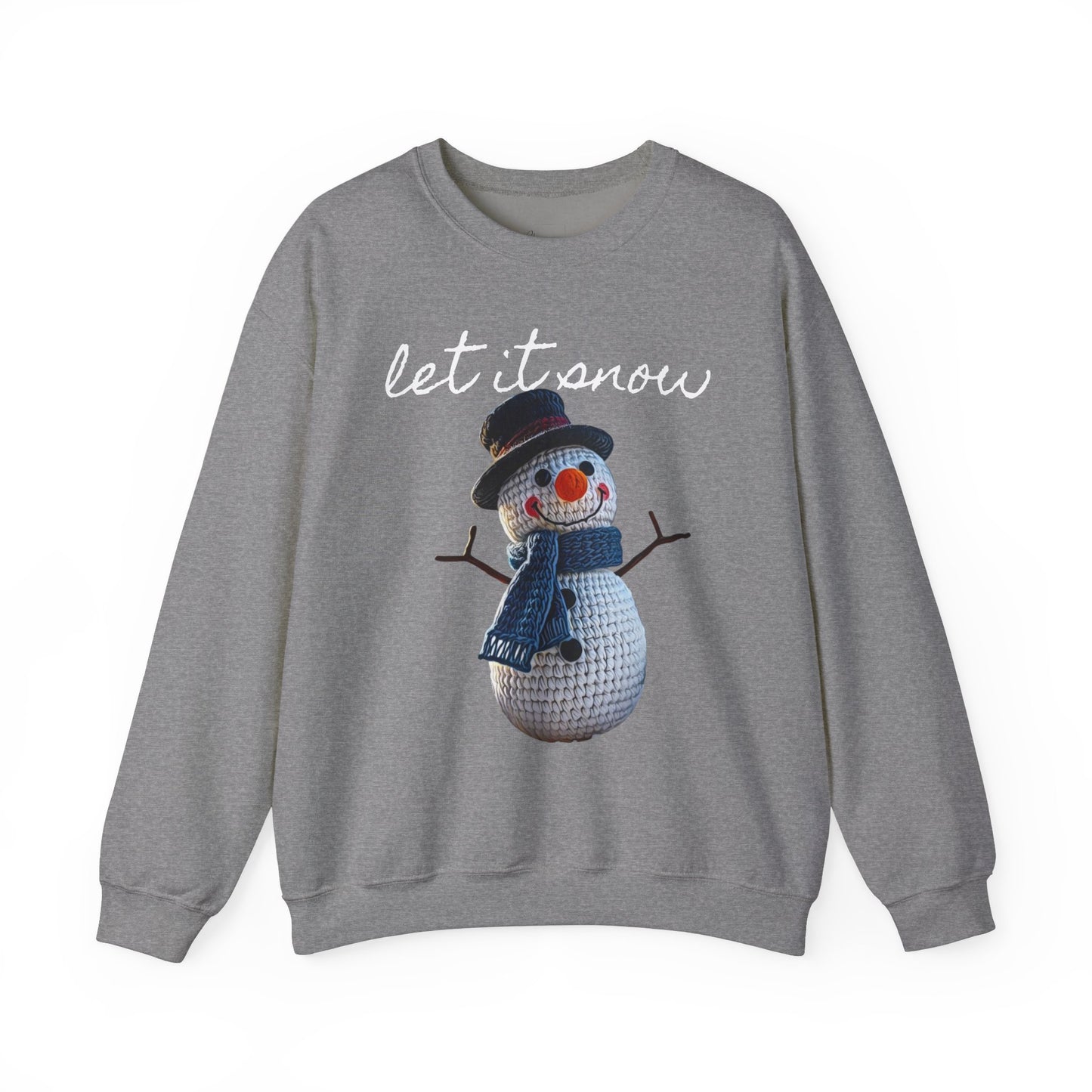 Unisex Heavy Blend™ Crewneck Sweatshirt  -- Cute Crochet Snowman Art Print "let it snow"