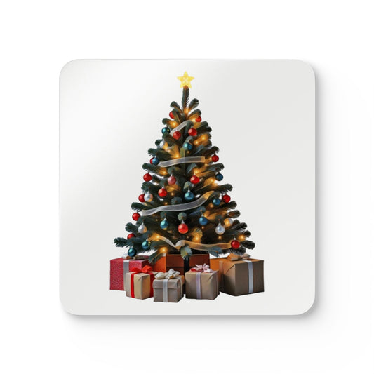 Corkwood Coaster Set - Christmas Tree Art Print, White Background