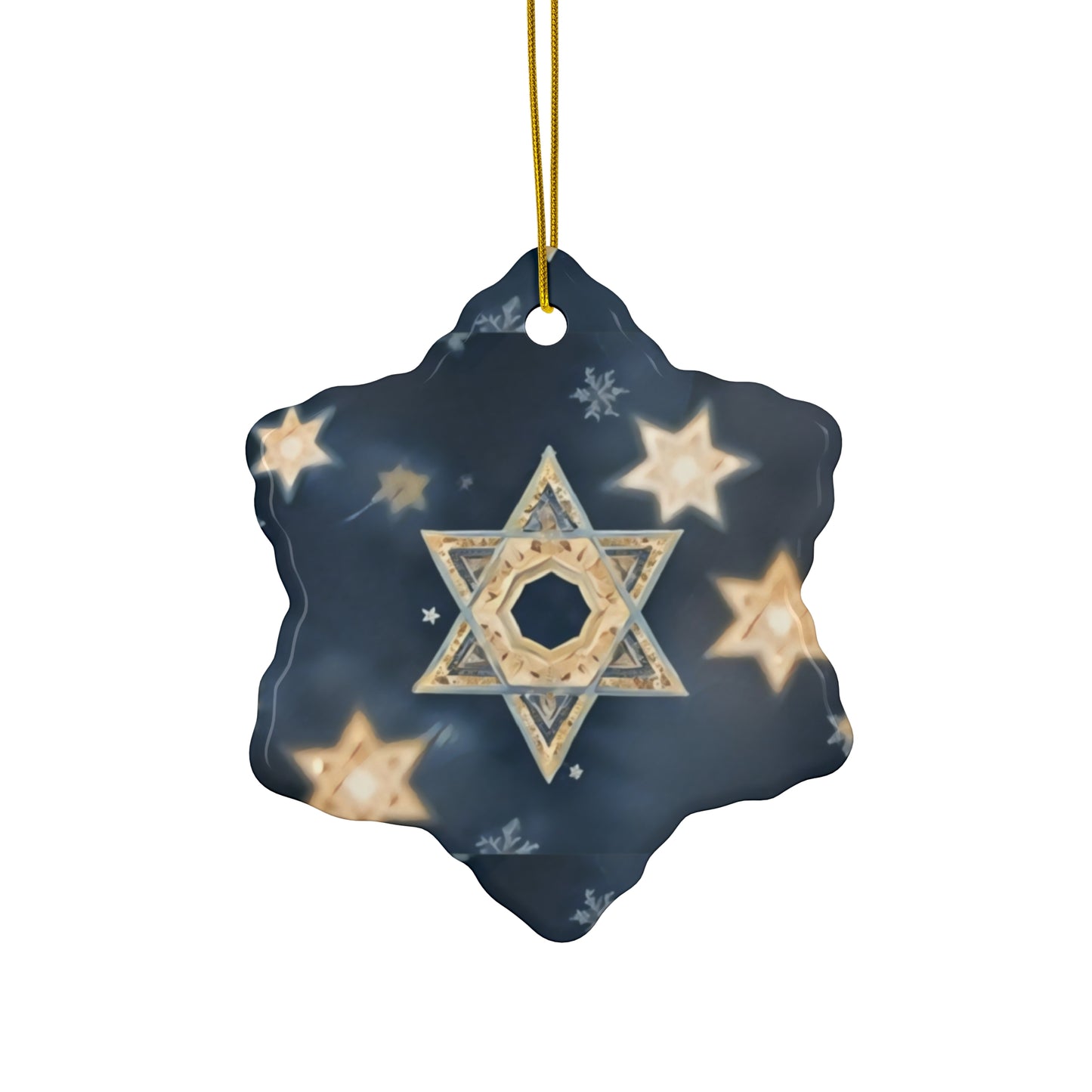 Ceramic Ornament - Jewish Star of David Winter &quot;Celestial Glow&quot;