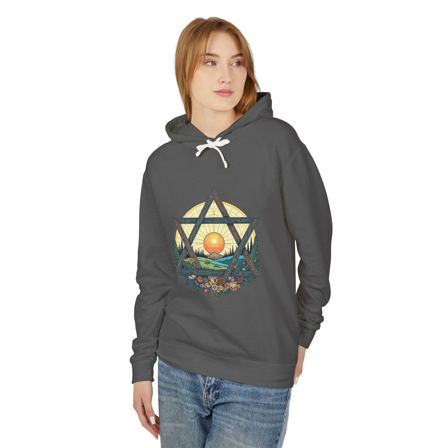 Jewish Floral Star of David Magen David Floral Landscape Hoodie Sweatshirt