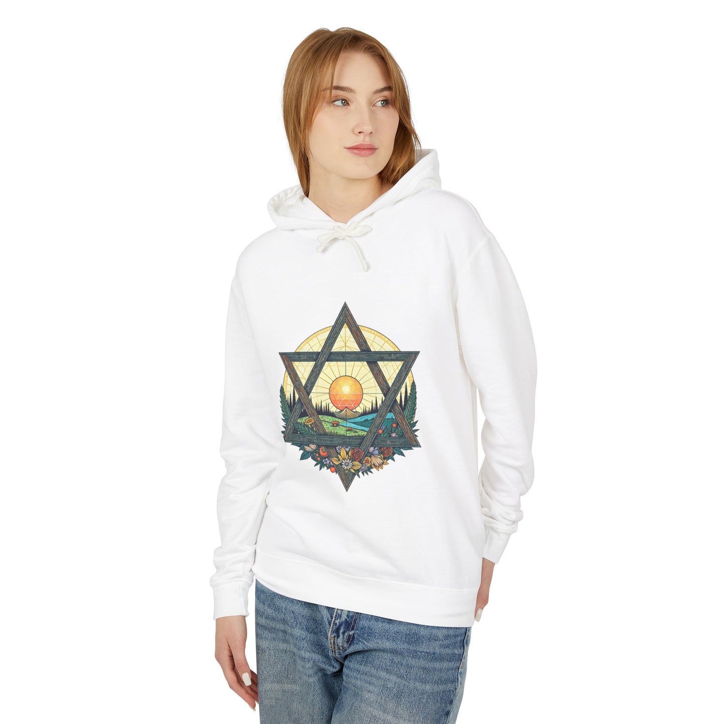 Jewish Floral Star of David Magen David Floral Landscape Hoodie Sweatshirt