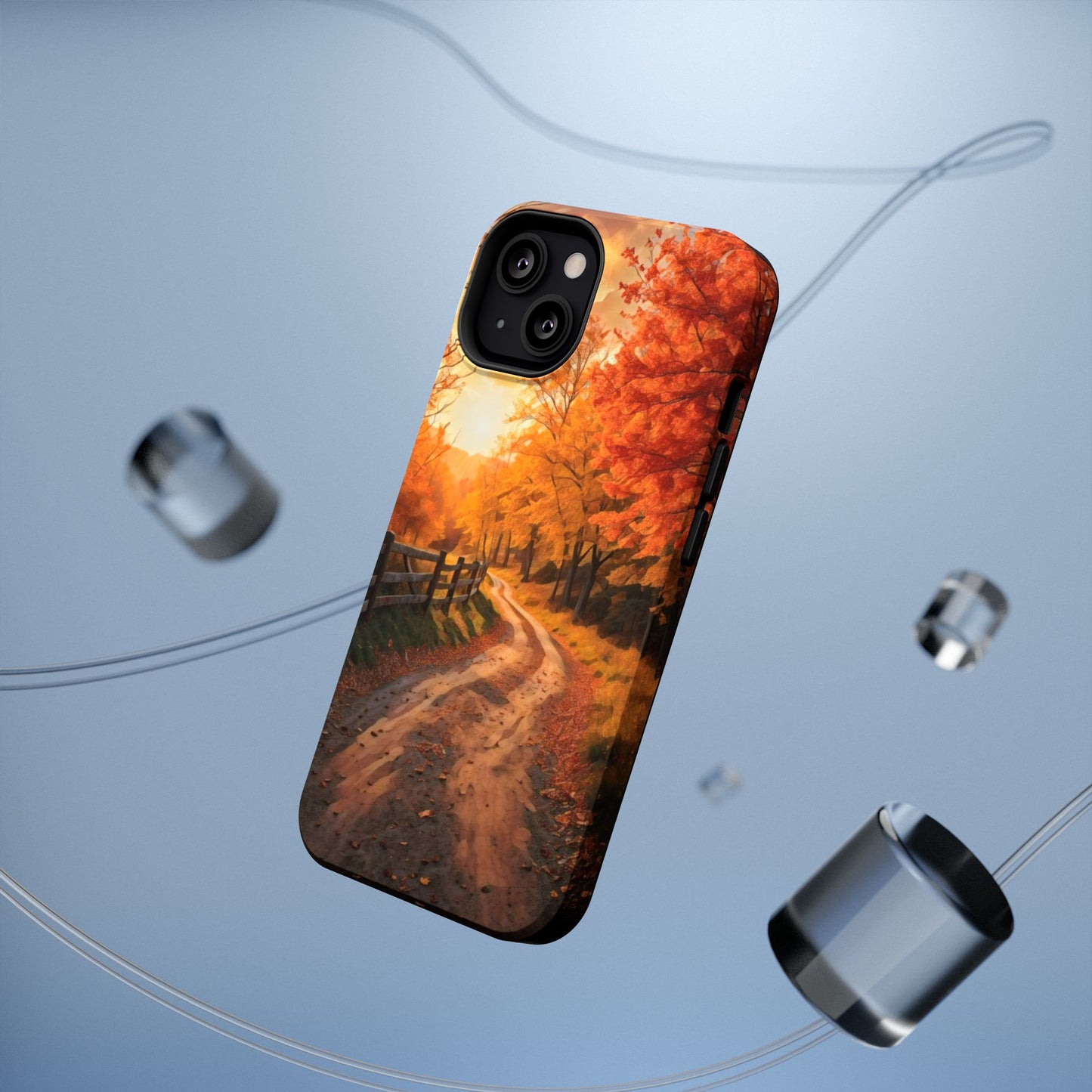 Phone Cases - Autumn Theme Painting of a Dirt Road with Trees and Wood Fence