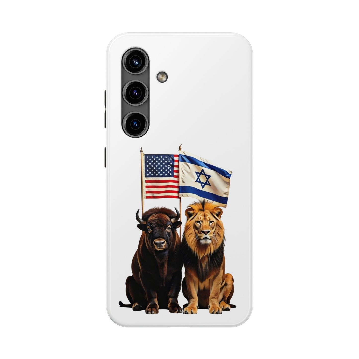 Phone Case - "Unity of Strength" American Bison and Lion with Israeli and American Flags Art by Chaia Malana