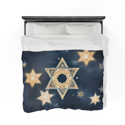 Plush Blanket - "Celestial Bloom" Cosmic Bloom Blue Lotus Galaxy Star of David Art Print