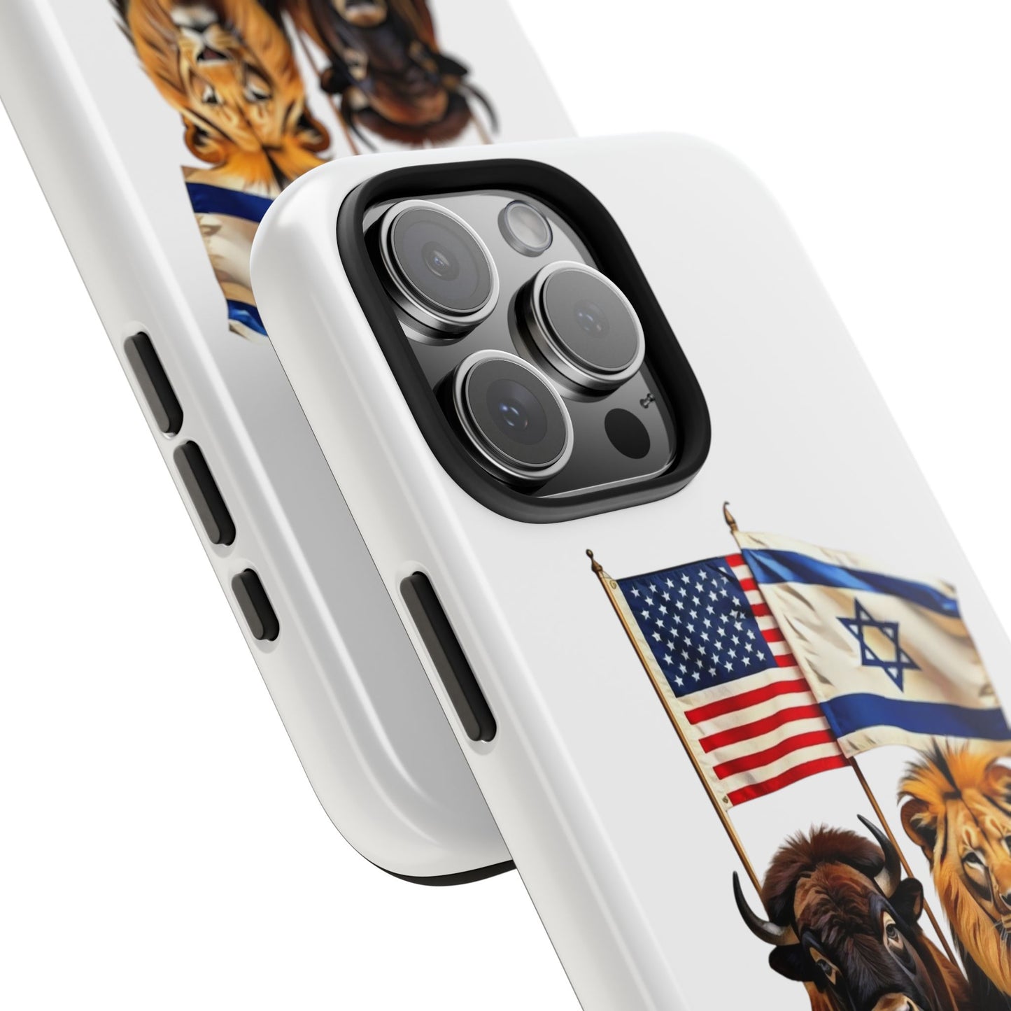 Phone Case - "Unity of Strength" American Bison and Lion with Israeli and American Flags Art by Chaia Malana